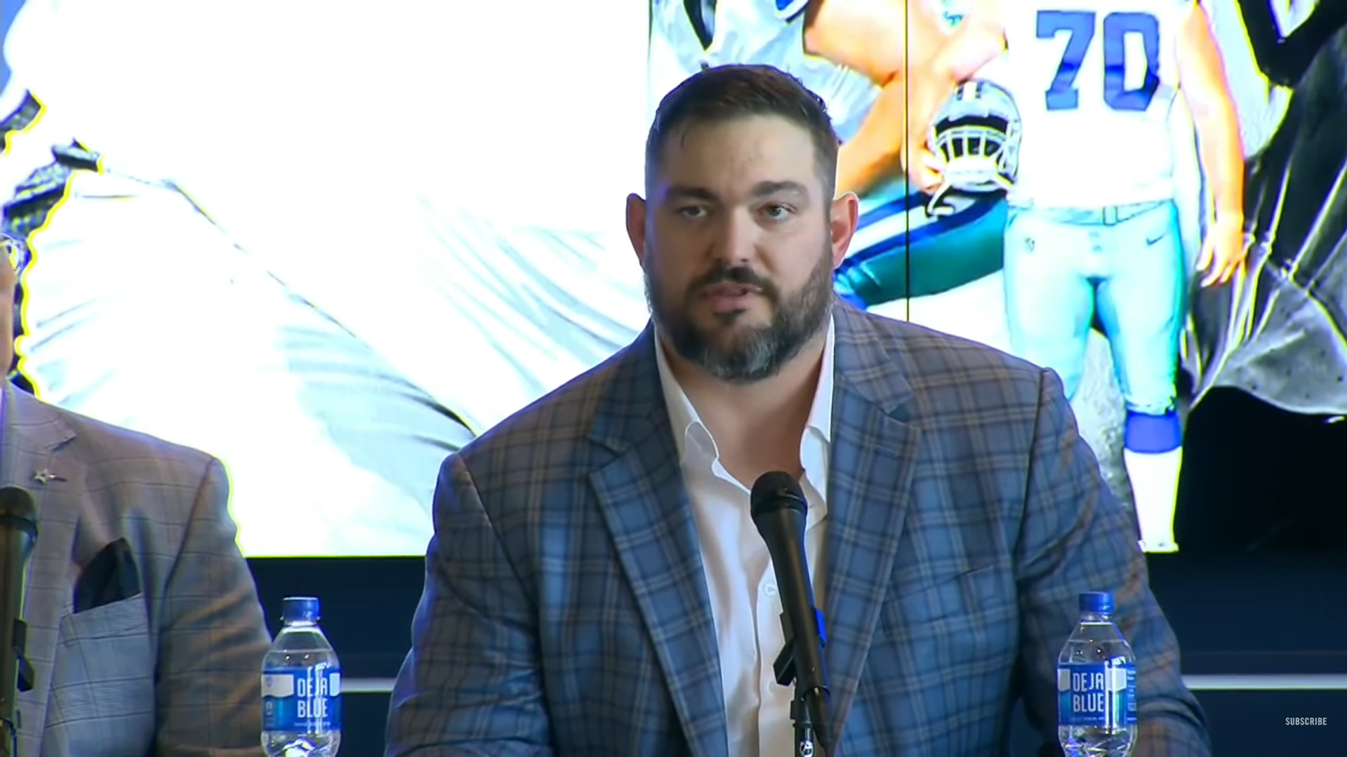 Zack Martin gives his retirement speech at the Dallas Cowboys' headquarters at The Star in Frisco, Texas.
