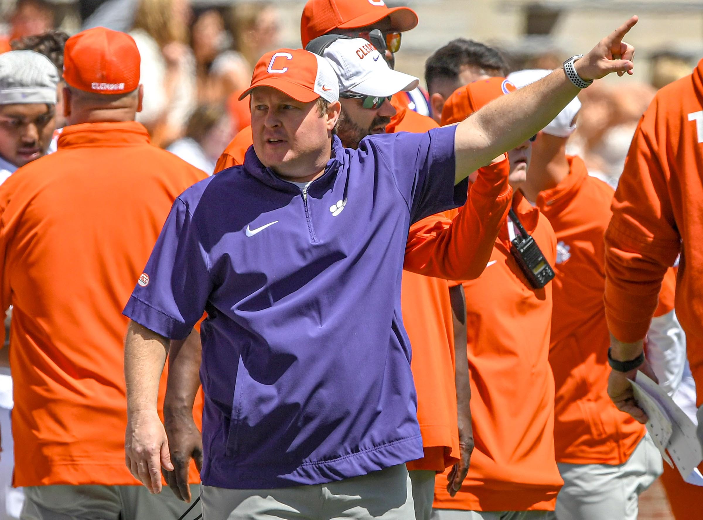 Clemson defensive coordinator Wes Goodwin during the Spring football game in Clemson, S.C. Saturday, April 6, 2024.