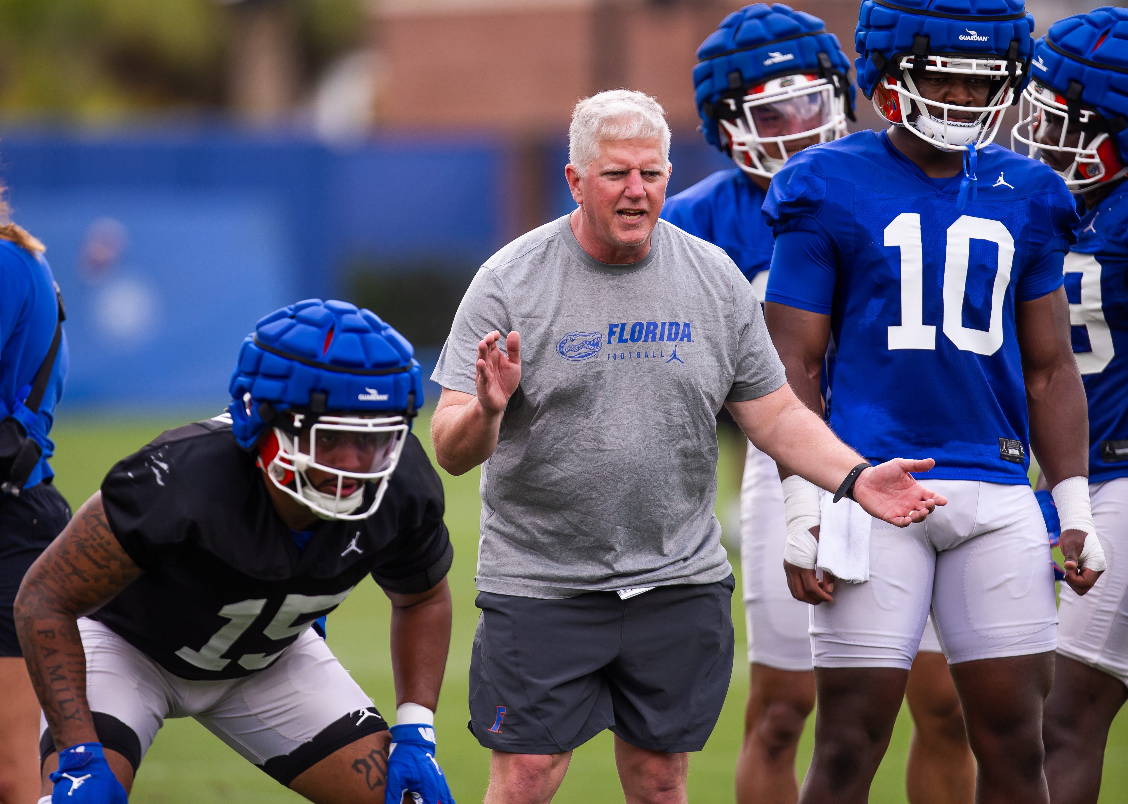 Florida's Ron Roberts will serve as executive head coach, co-defensive coordinator and linebackers coach. Roberts was coaching drills Saturday. The Florida Gators held their second Spring football practice at Sanders Practice Fields in Gainesville, FL on Saturday, March 9, 2024.