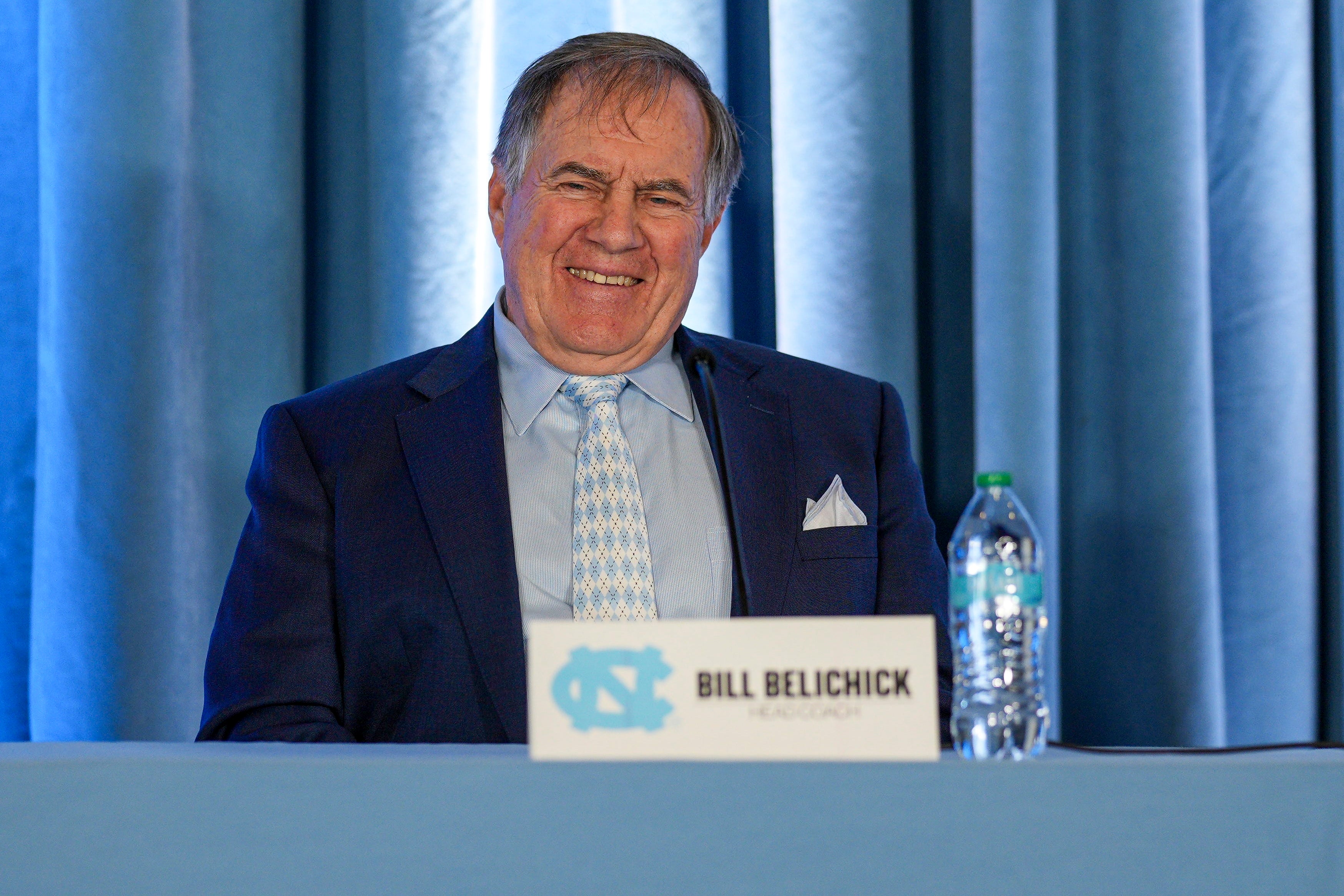 Dec 12, 2024; Chapel Hill, NC, USA; North Carolina Tar Heels new head coach Bill Belichick at Loudermilk Center for Excellence.