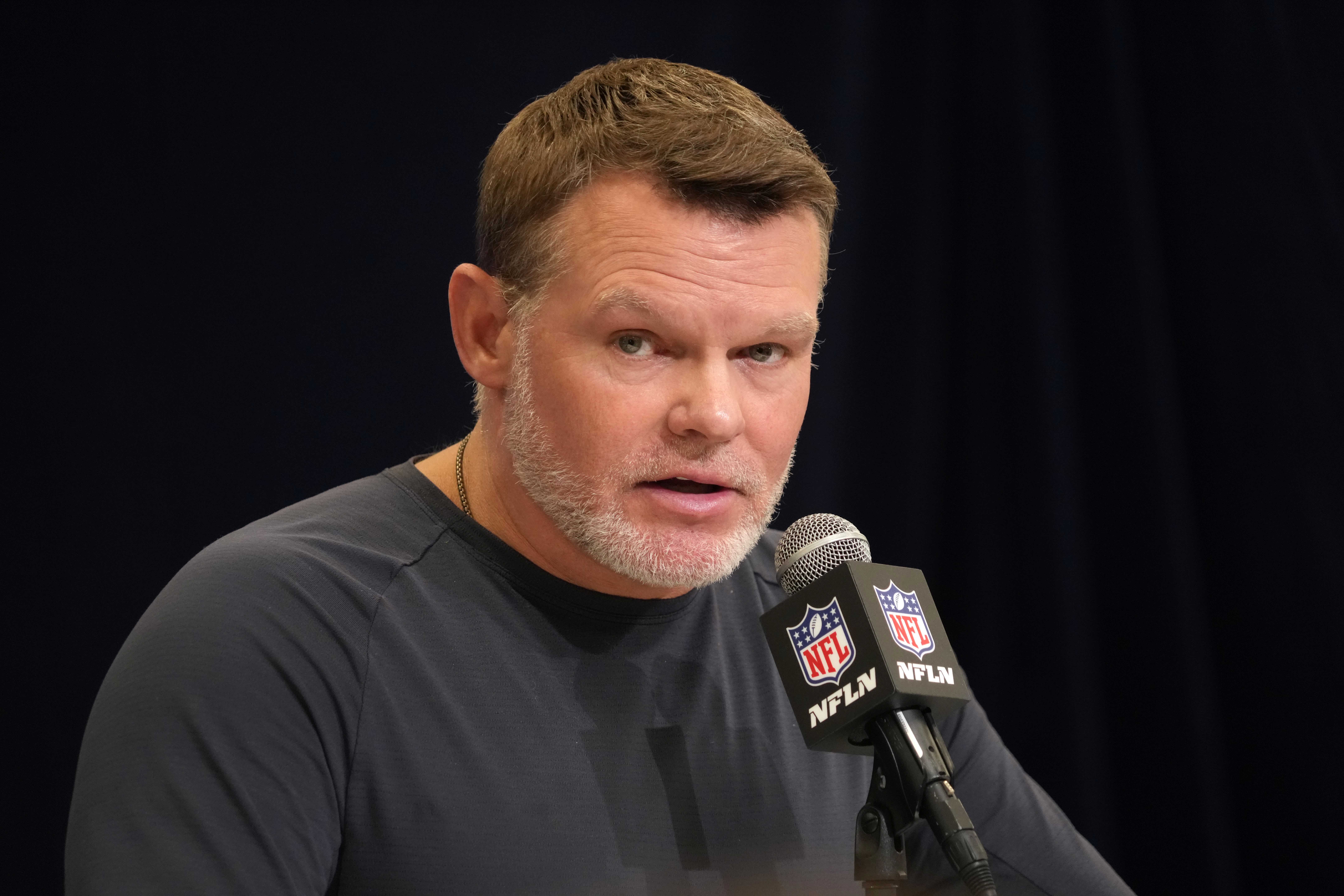 Feb 25, 2025; Indianapolis, IN, USA; Indianapolis Colts general manager Chris Ballard speaks during the NFL Scouting Combine at the Indiana Convention Center.