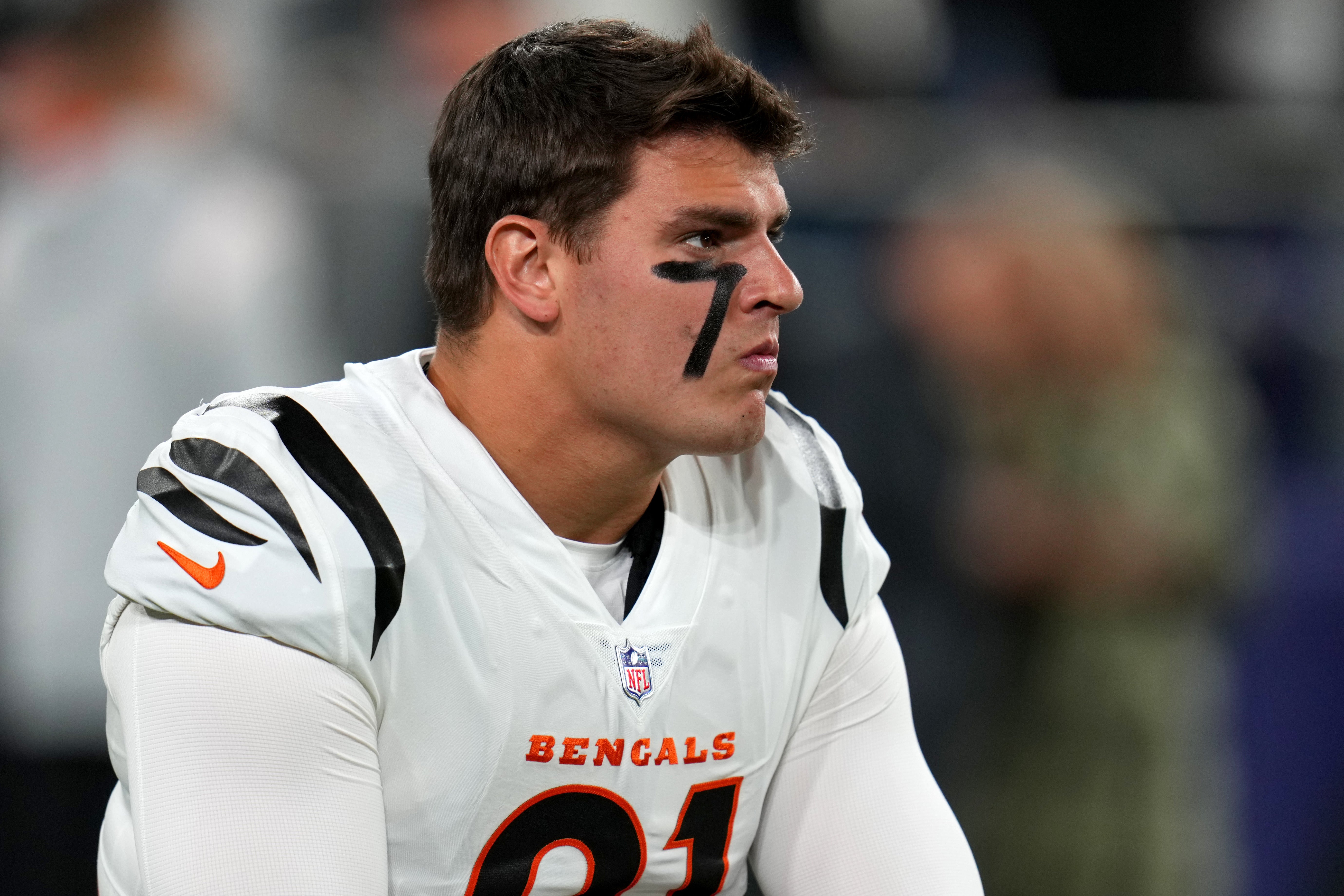 Oct 9, 2022; Baltimore, MD, USA; Cincinnati Bengals defensive end Trey Hendrickson (91) warms up before an NFL Week 5 game against the Baltimore Ravens, Sunday, Oct. 9, 2022, at M&T Bank Stadium in Baltimore.