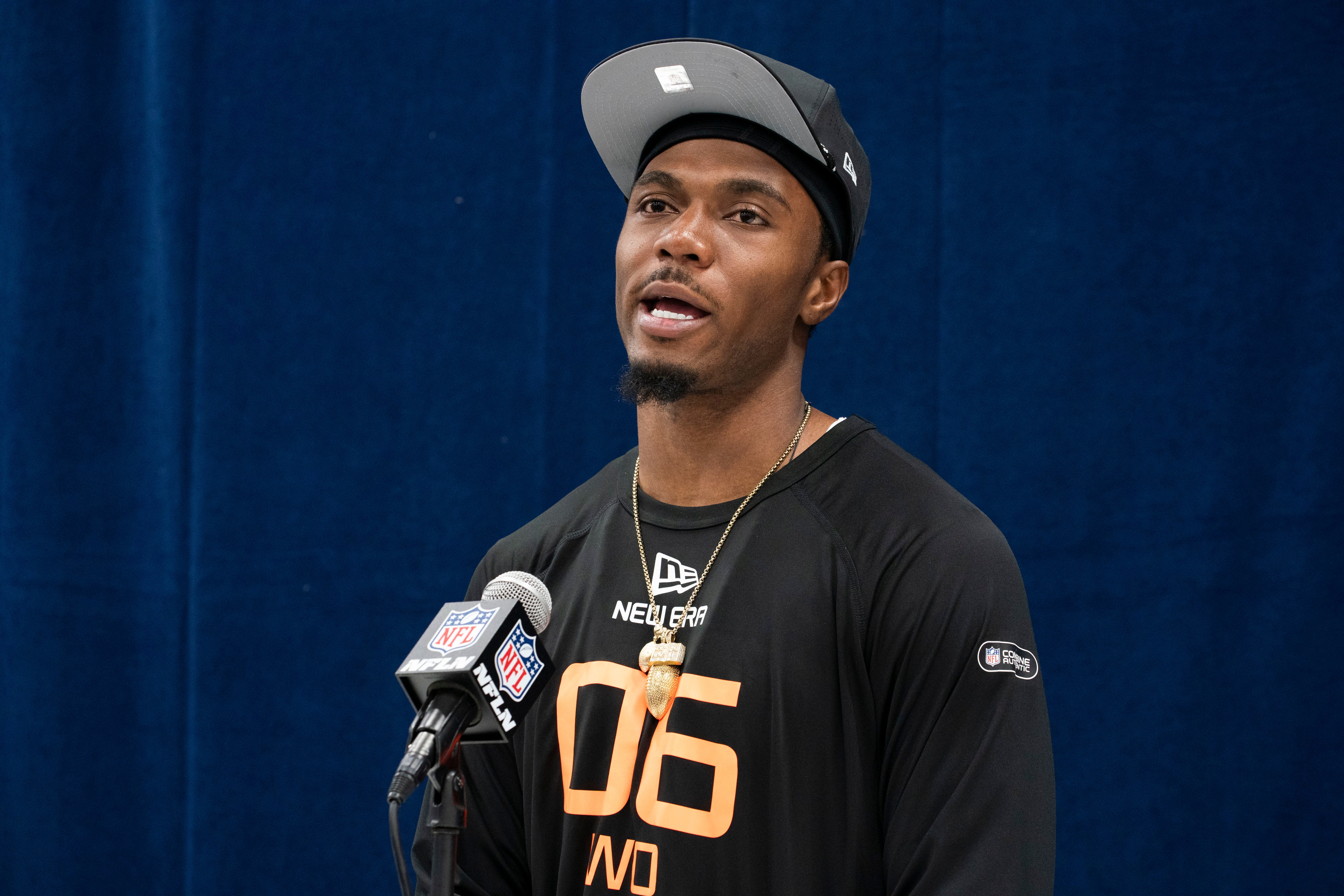 Ja'Corey Brooks, WR Louisville speaks at the 2025 NFL Combine