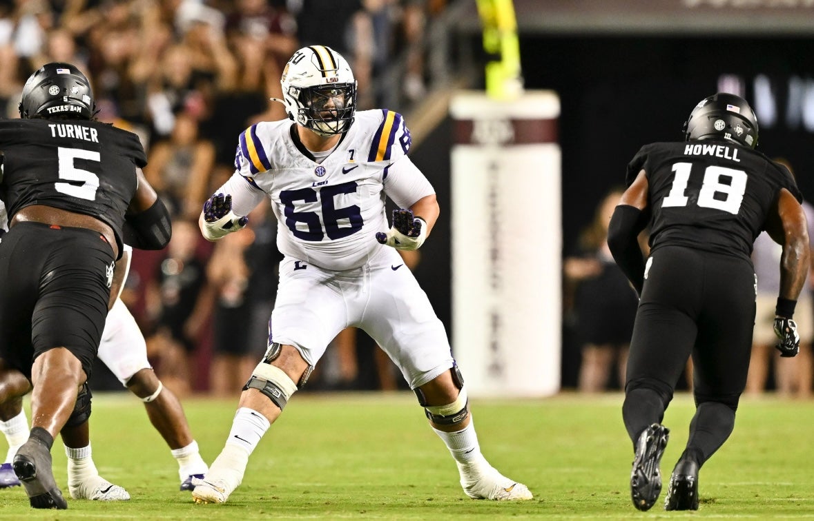 LSU Tigers offensive tackle Will Campbell (66) in action during the second half against the Texas A&M Aggies. The Aggies defeated the Tigers 38-23; at Kyle Field.