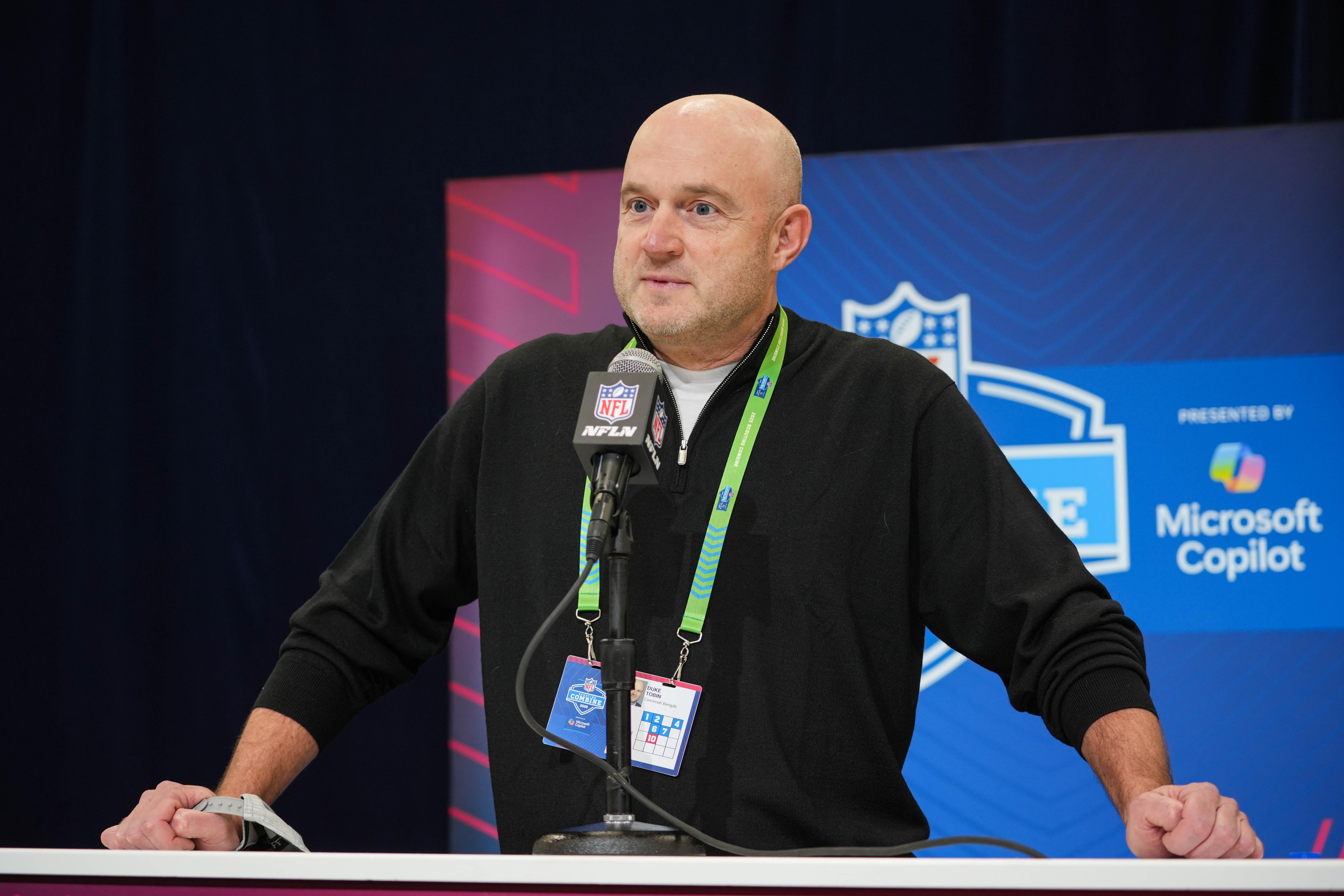 Bengals Director of Player Personnel Duke Tobin speaks at the 2025 NFL Combine on Tuesday February 25, 2025.