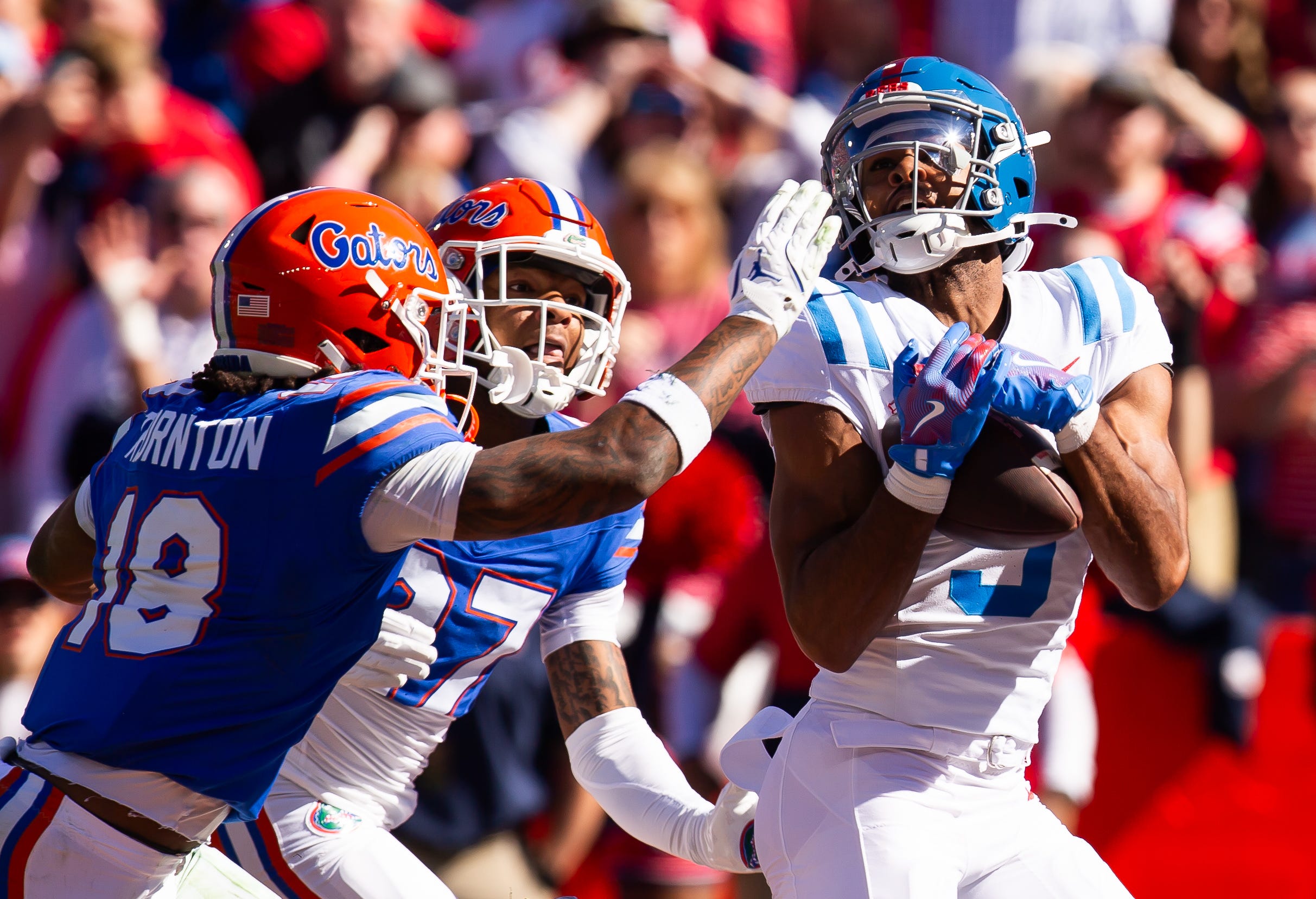 Tre Harris, WR Ole Miss brings in a touchdown catch against Florida