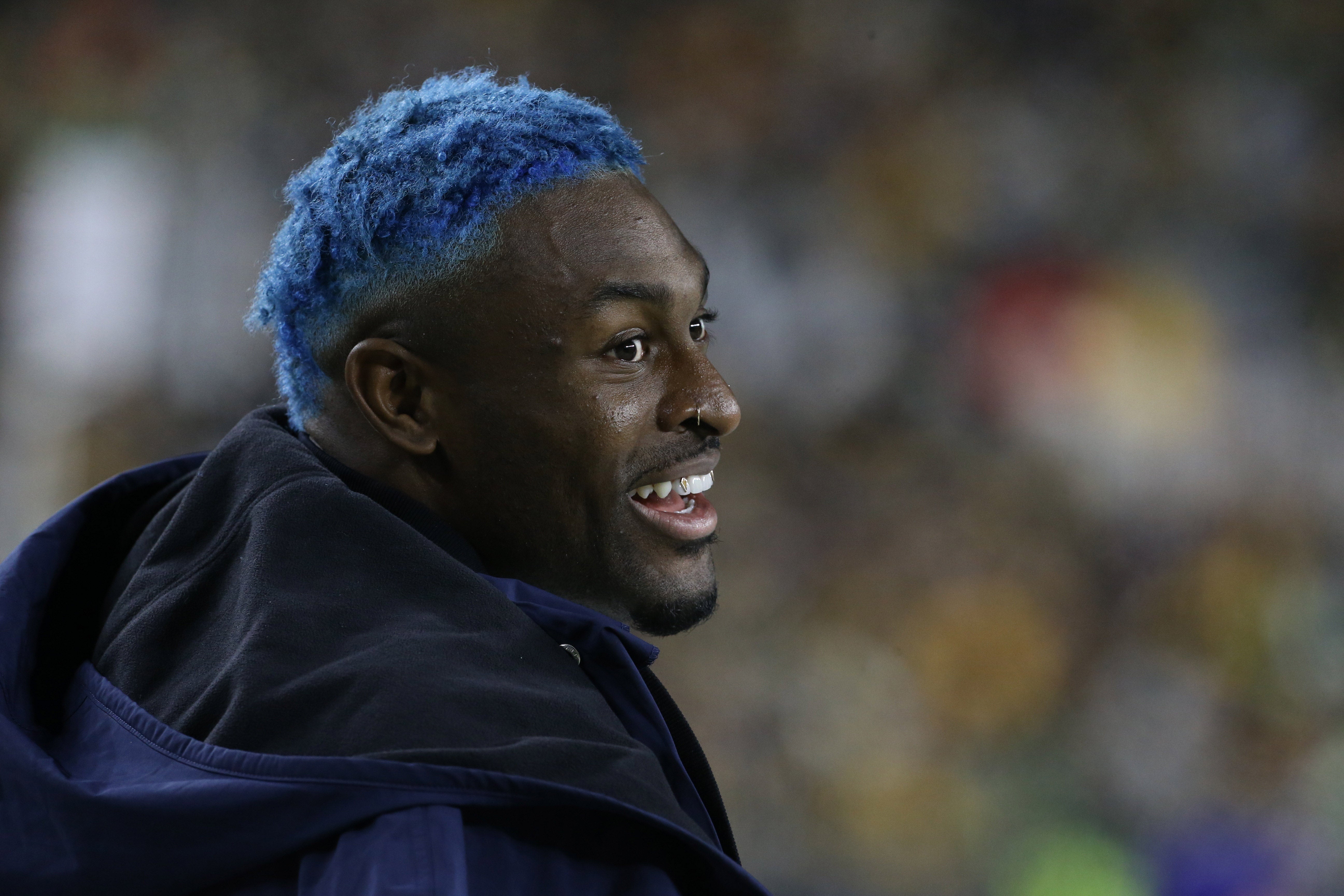 Seattle Seahawks wide receiver DK Metcalf (14) reacts on the sidelines against the Pittsburgh Steelers during the fourth quarter at Heinz Field. 