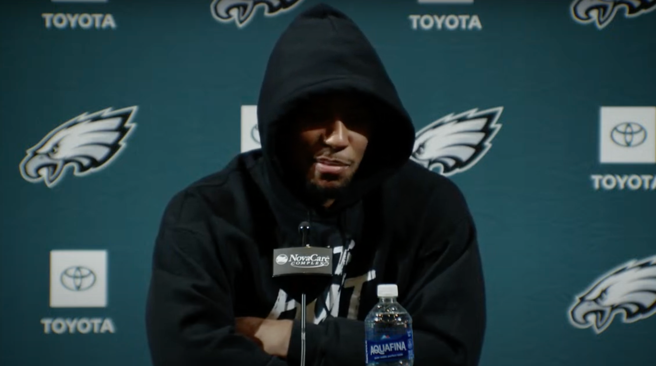 Philadelphia Eagles running back Saquon Barkley reacts to signing historic NFL extension.