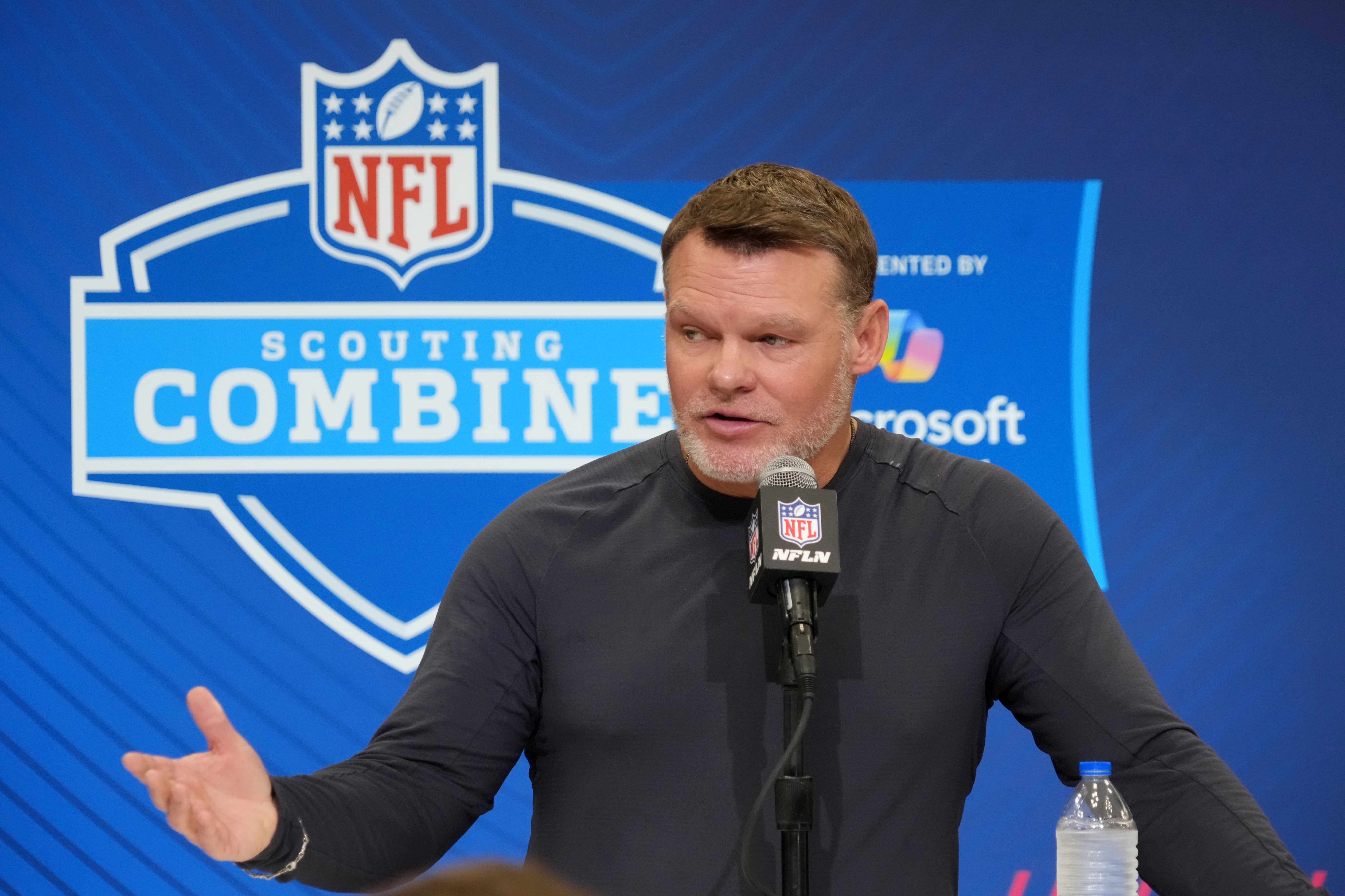 Feb 25, 2025; Indianapolis, IN, USA; Indianapolis Colts general manager Chris Ballard speaks during the NFL Scouting Combine at the Indiana Convention Center.