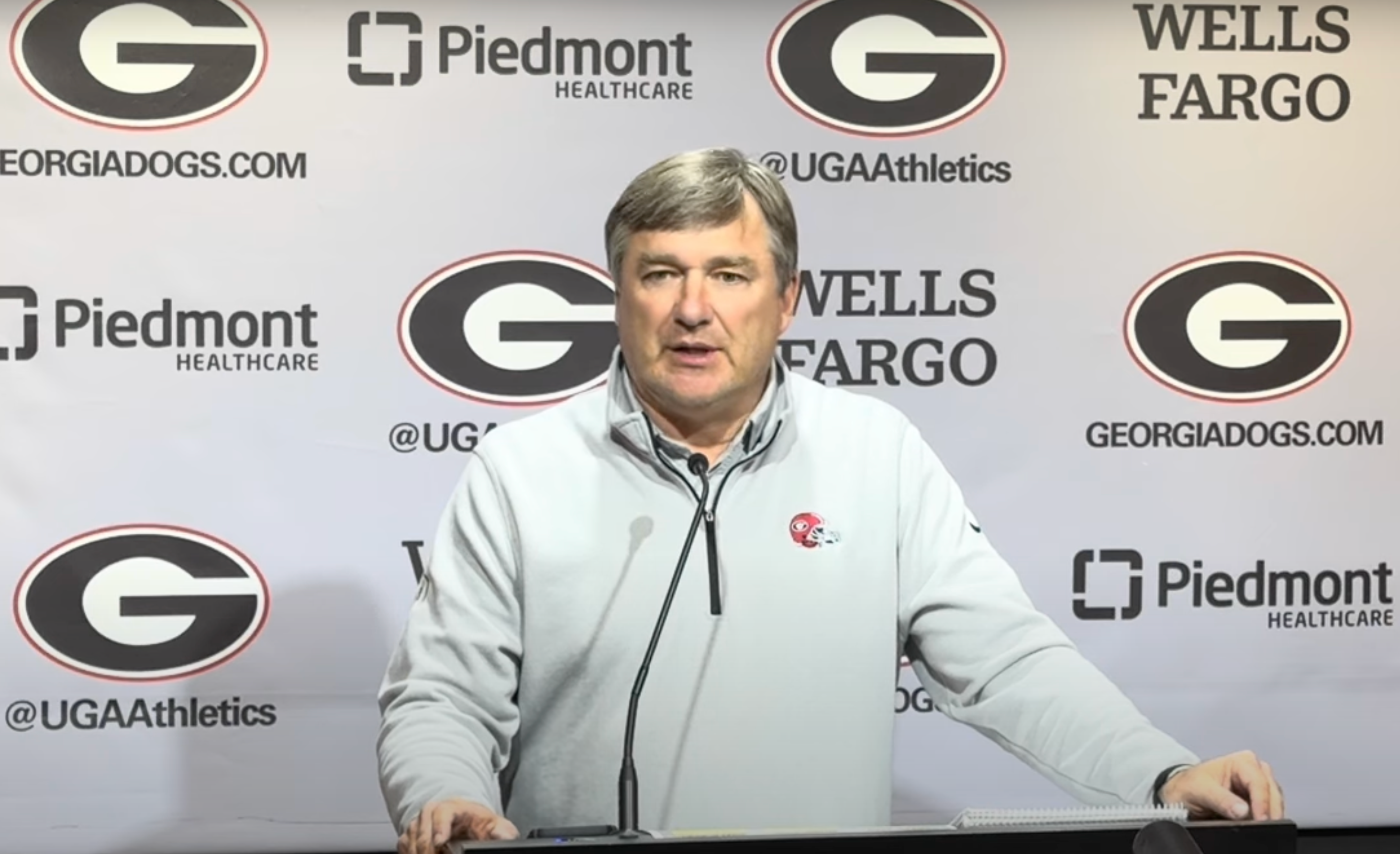 Kirby Smart speaking with media as 2025 spring practices begin for Georgia Bulldogs Football.