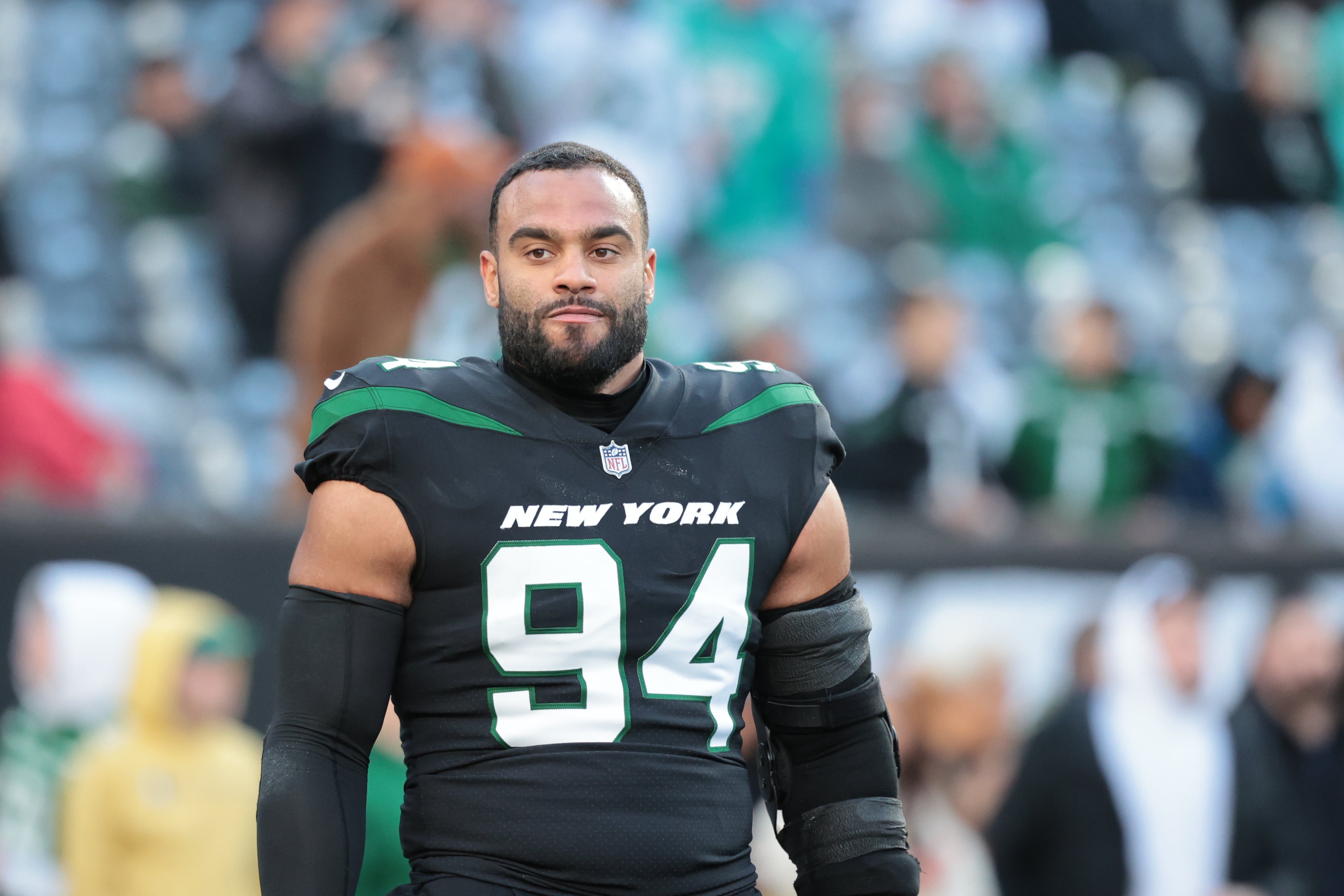 New York Jets defensive end Solomon Thomas (94) before the game against the Miami Dolphins at MetLife Stadium.