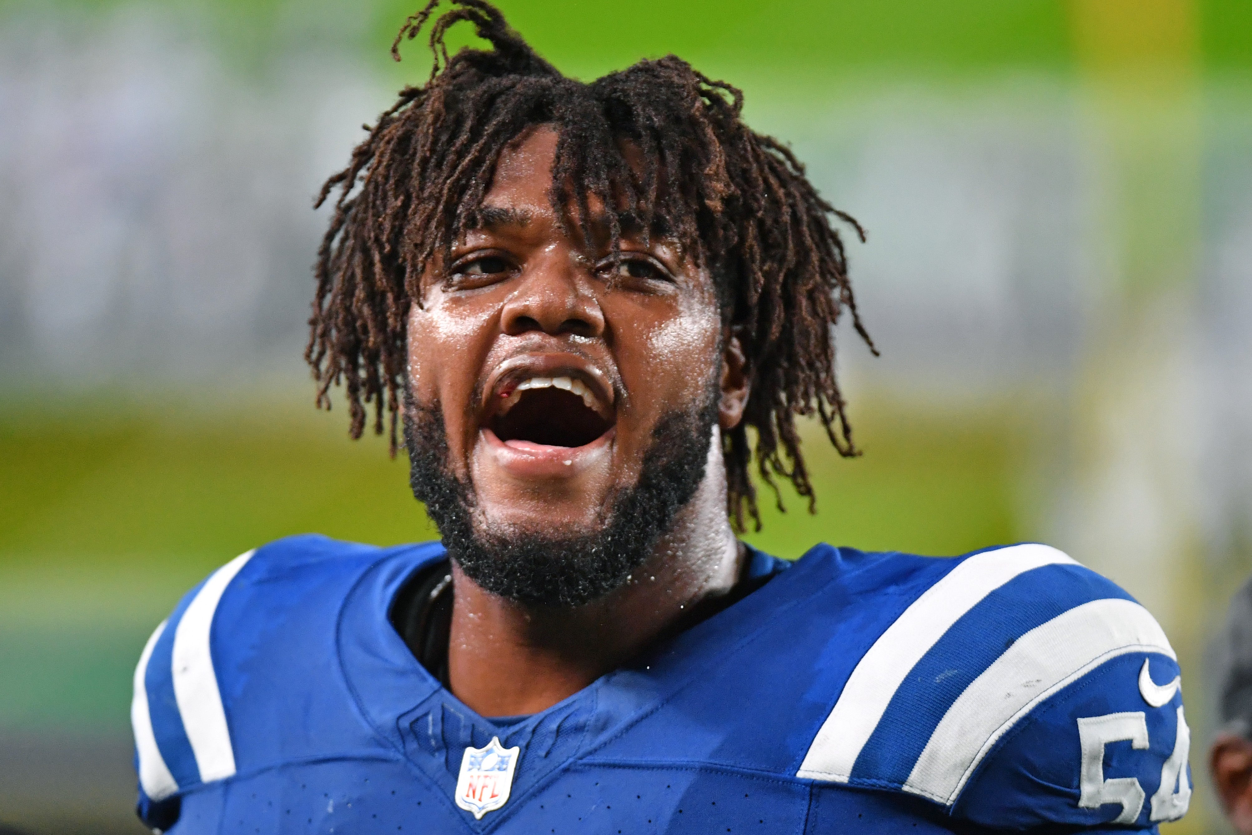 Aug 24, 2023; Philadelphia, Pennsylvania, USA; Indianapolis Colts defensive end Dayo Odeyingbo (54) against the Philadelphia Eagles at Lincoln Financial Field.
