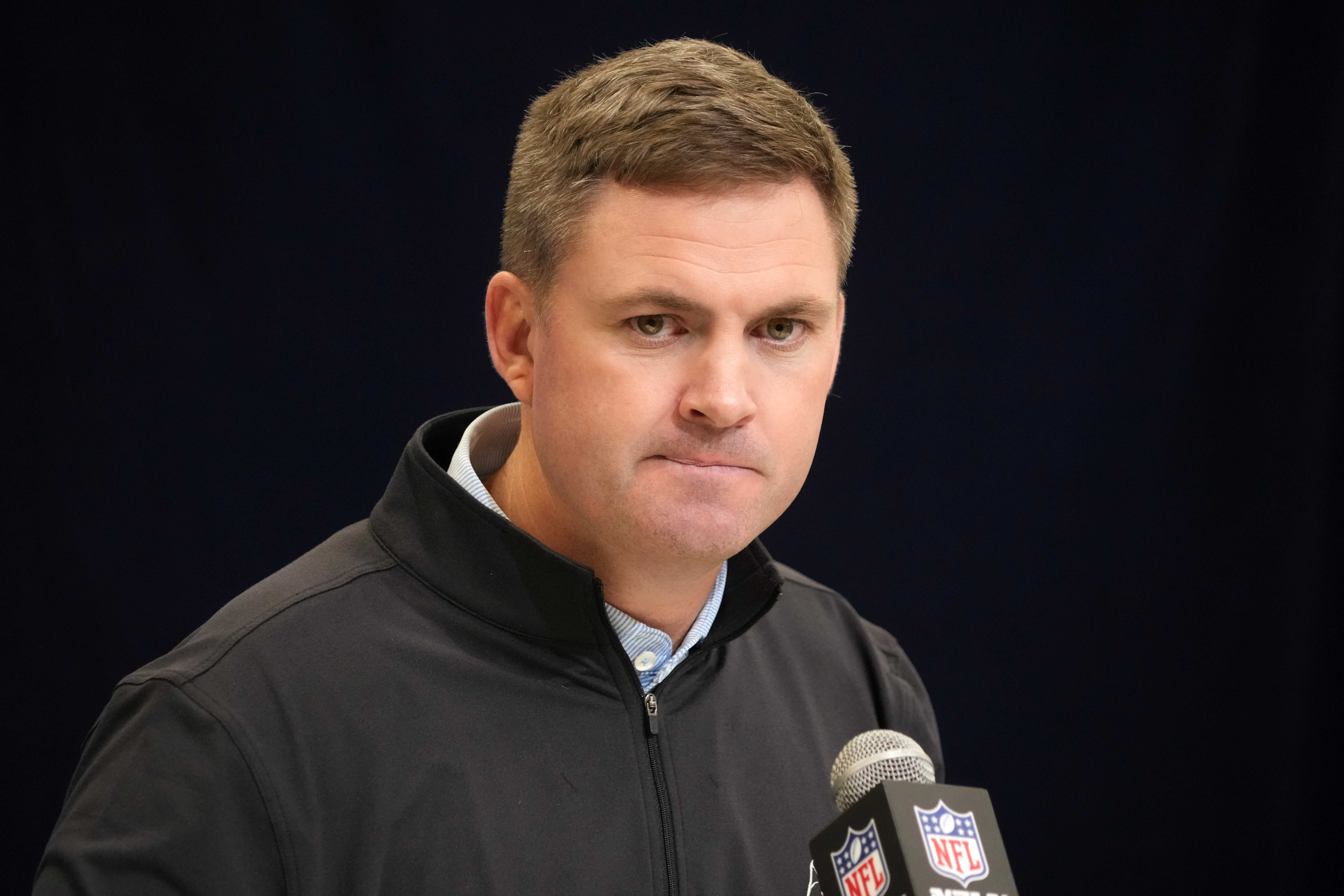 Feb 25, 2025; Indianapolis, IN, USA; Cincinnati Bengals coach Zac Taylor speaks during the NFL Scouting Combine at the Indiana Convention Center.