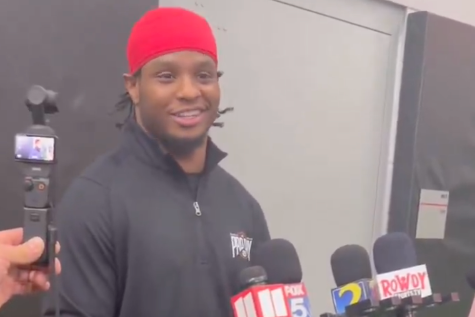 Running back Trevor Etienne speaks to the media at Georgia Pro Day