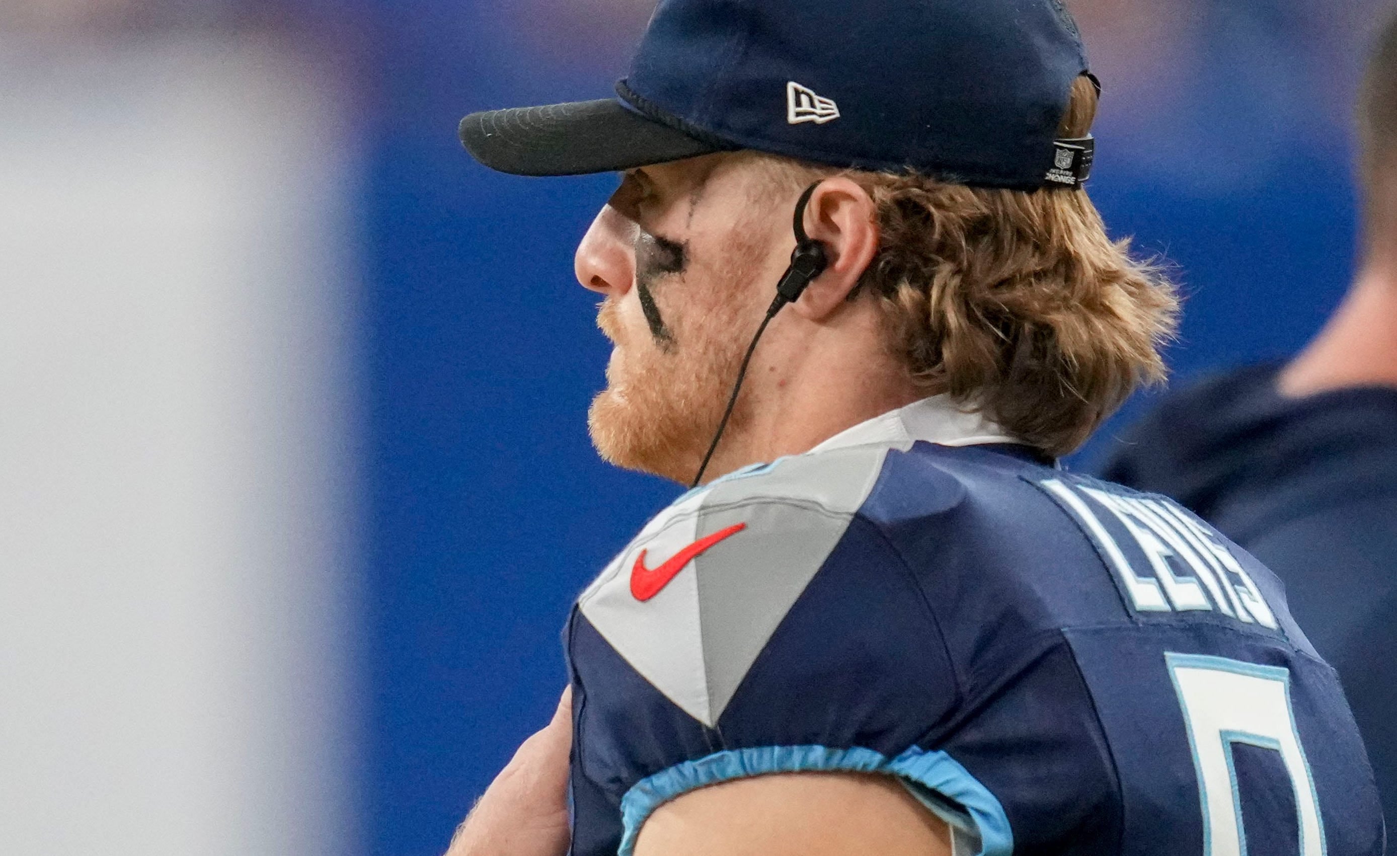 Tennessee Titans quarterback Will Levis (8) watches the action on the field Sunday, Dec. 22, 2024, during a game against the Indianapolis Colts at Lucas Oil Stadium in Indianapolis Christine Tannous/IndyStar-USA TODAY NETWORK via Imagn Images