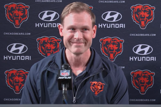 Ben Johnson fields questions from the media at Halas Hall.
