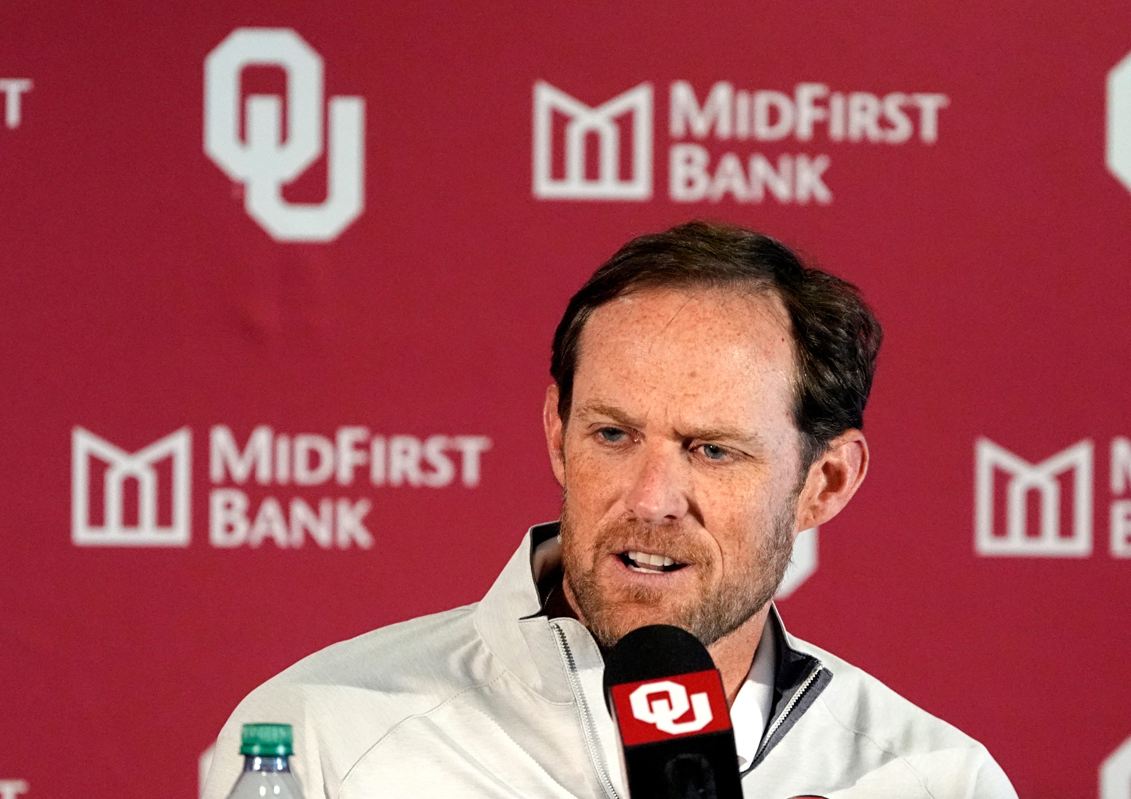 Oklahoma general manager Jim Nagy speaks to the media during the University of Oklahoma Sooners football spring press conference in Norman, Okla., Wednesday, March, 5, 2025.