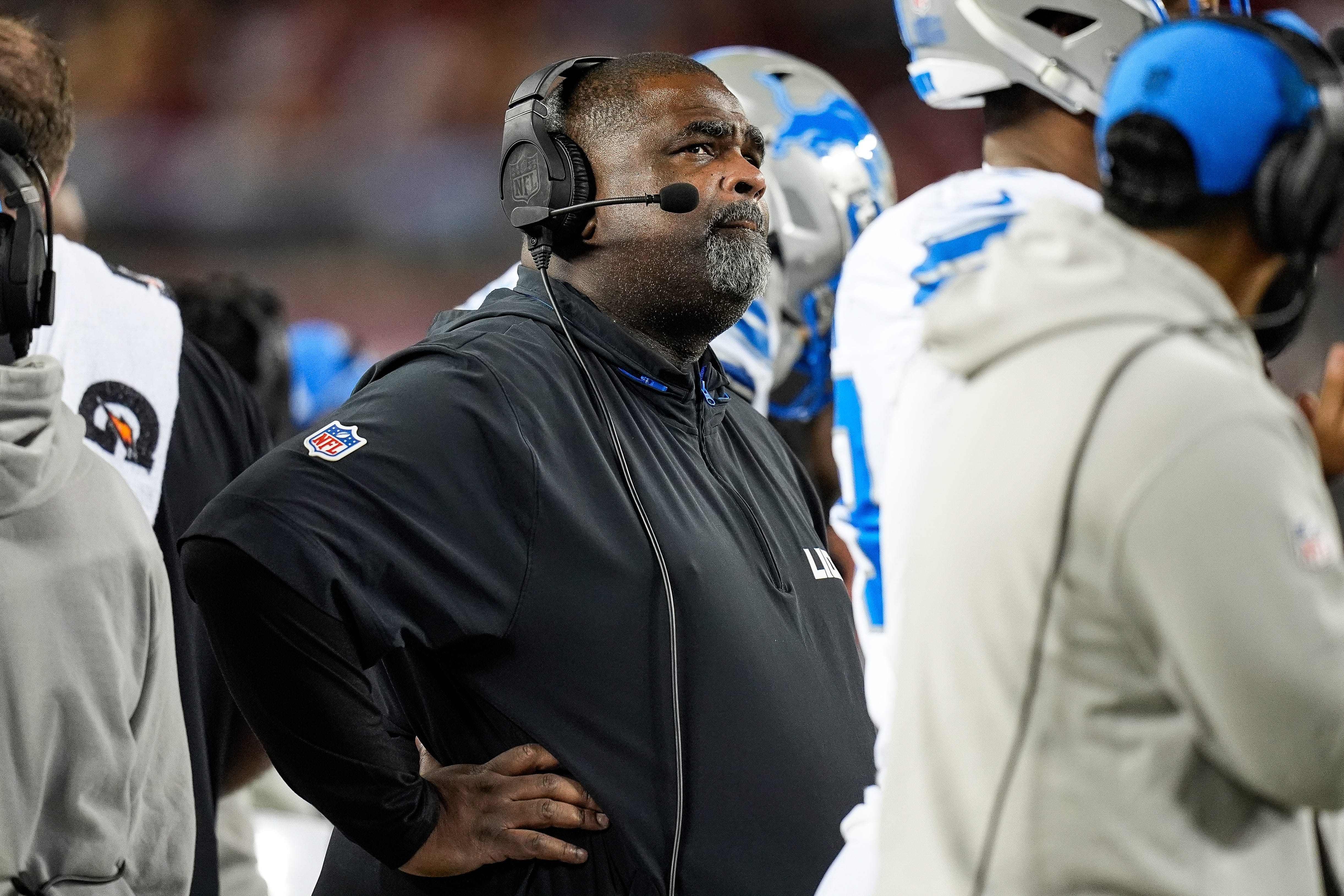 Detroit Lions defensive line coach Terrell Williams watches a play against San Francisco 49ers during the second half at Levi's Stadium in Santa Clara, Calif. on Monday, Dec. 30, 2024.