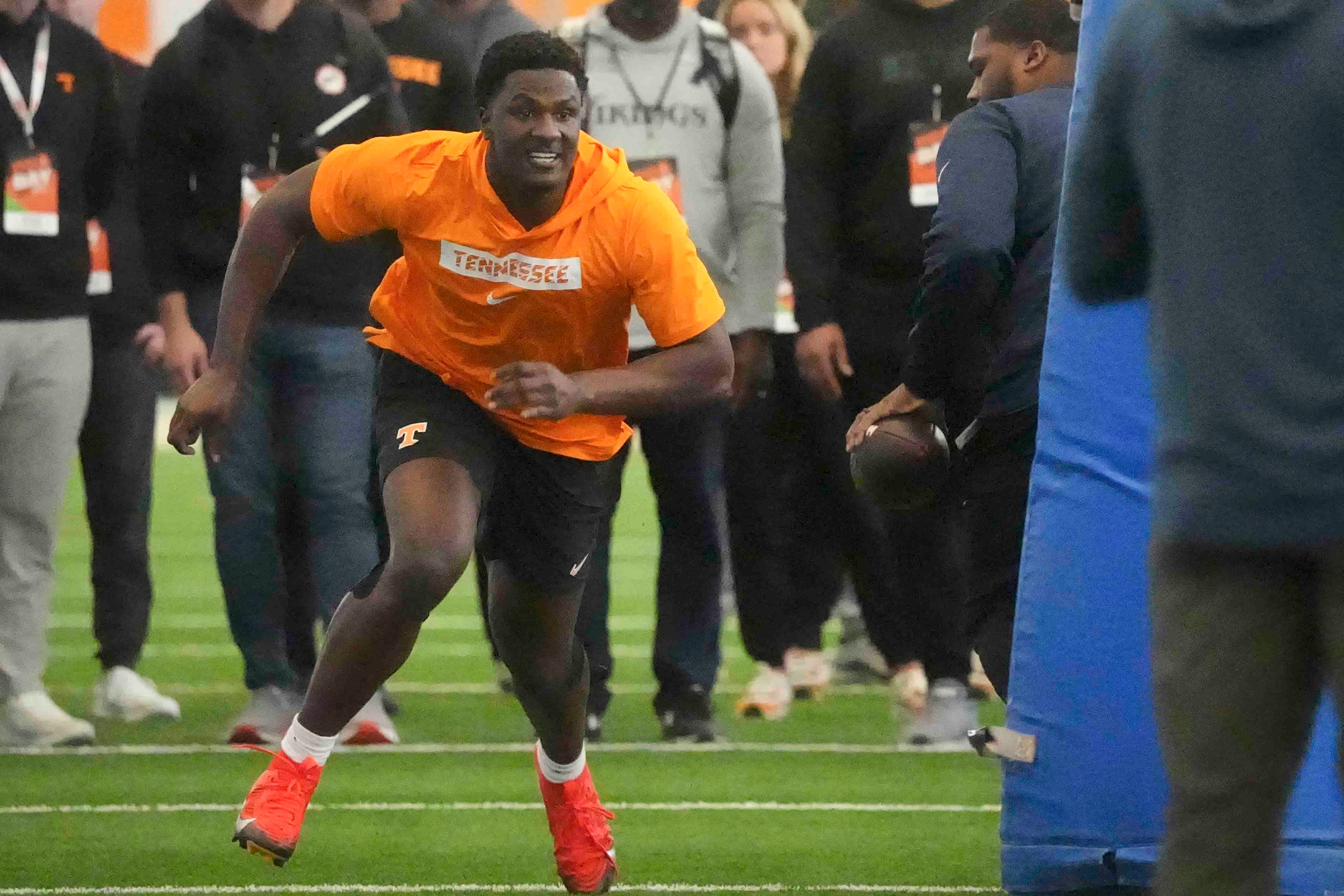 James Pearce Jr. during Tennessee Pro Day 2025, at University of Tennessee, Tuesday, March 11, 2025.
