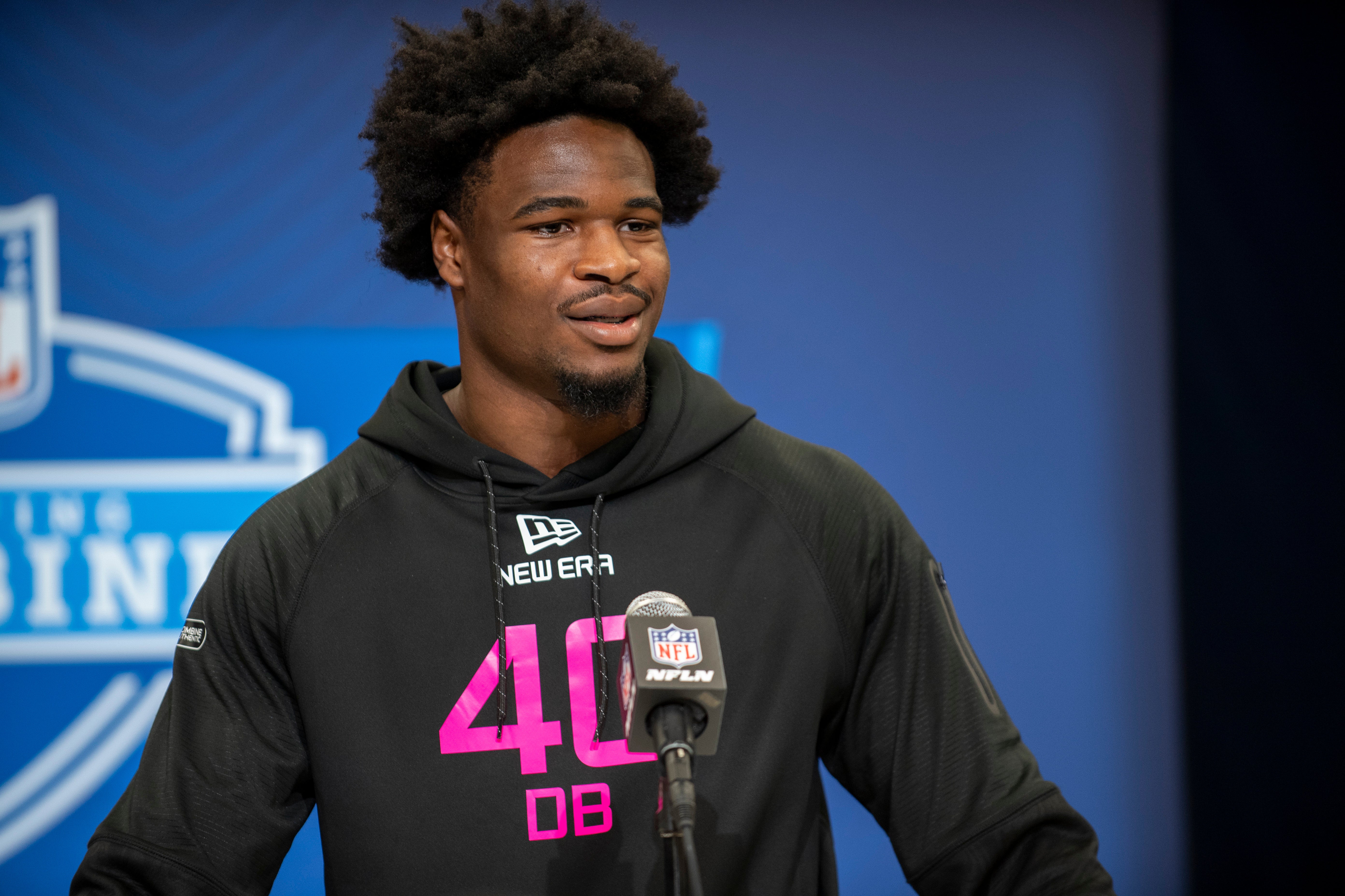 Feb 27, 2025; Indianapolis, IN, USA; South Carolina defensive back Nick Emmanwori (DB40) during the 2025 NFL Combine at Lucas Oil Stadium.