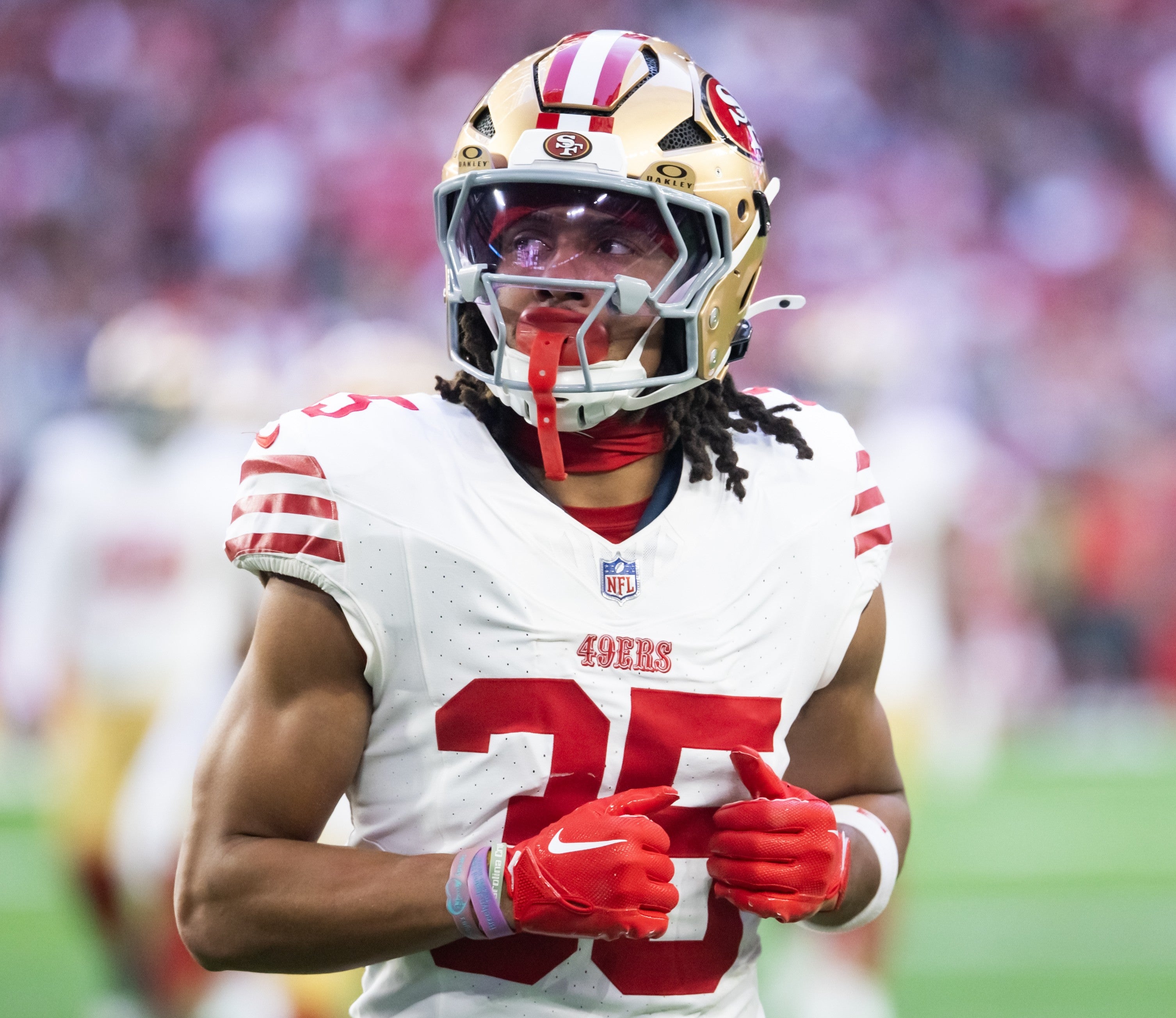 Jan 5, 2025; Glendale, Arizona, USA; San Francisco 49ers cornerback Nick McCloud (35) against the Arizona Cardinals at State Farm Stadium.