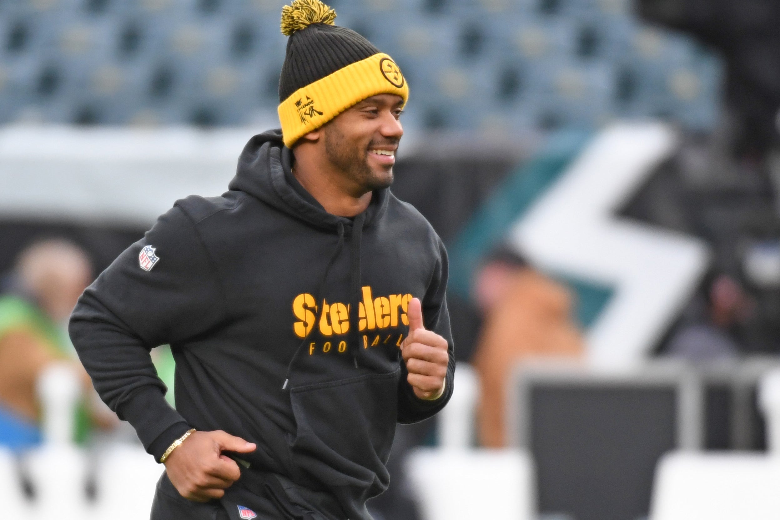 Pittsburgh Steelers quarterback Russell Wilson (3) during warmups against the Philadelphia Eagles at Lincoln Financial Field.