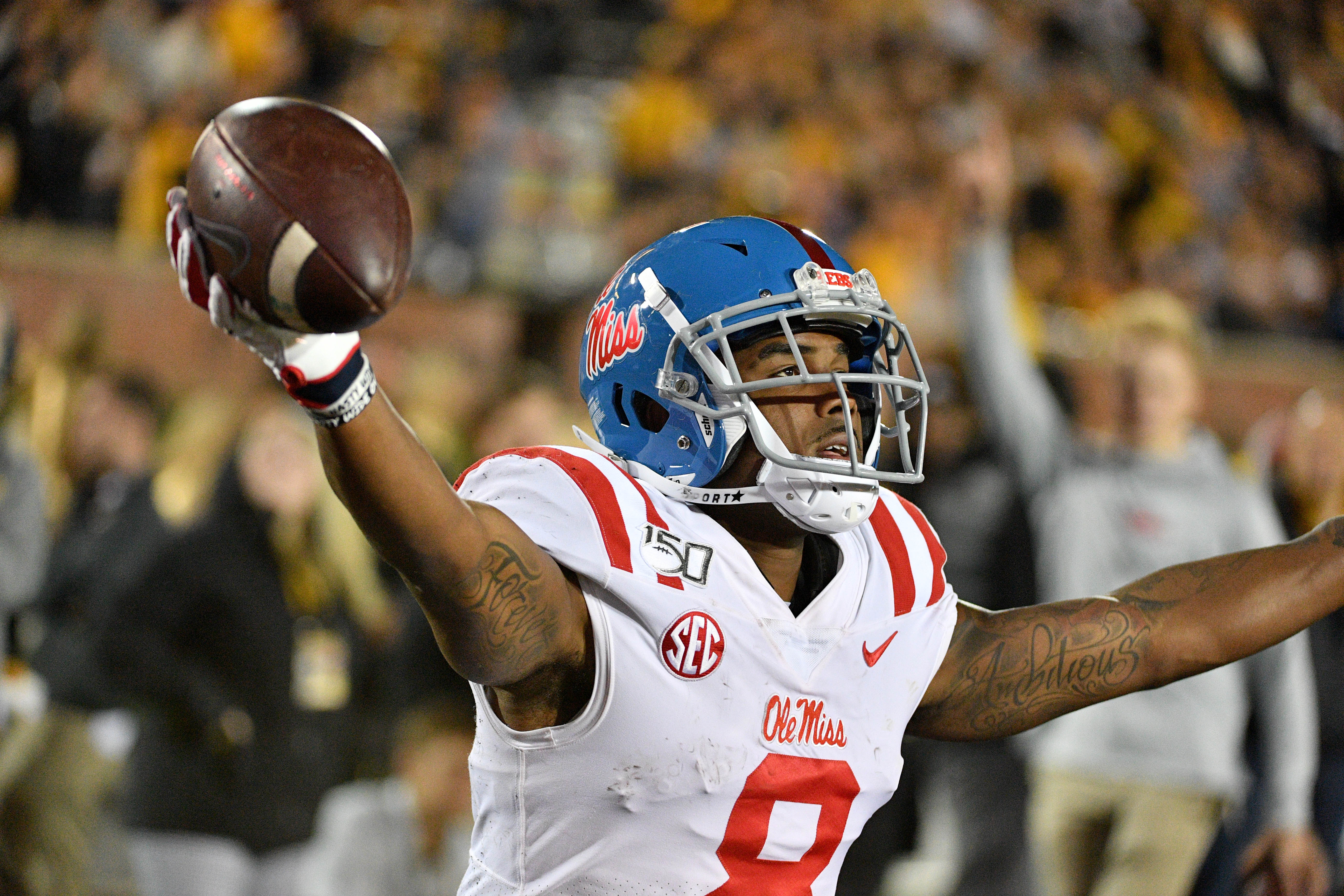 Elijah Moore, WR Ole Miss celebrates a big play