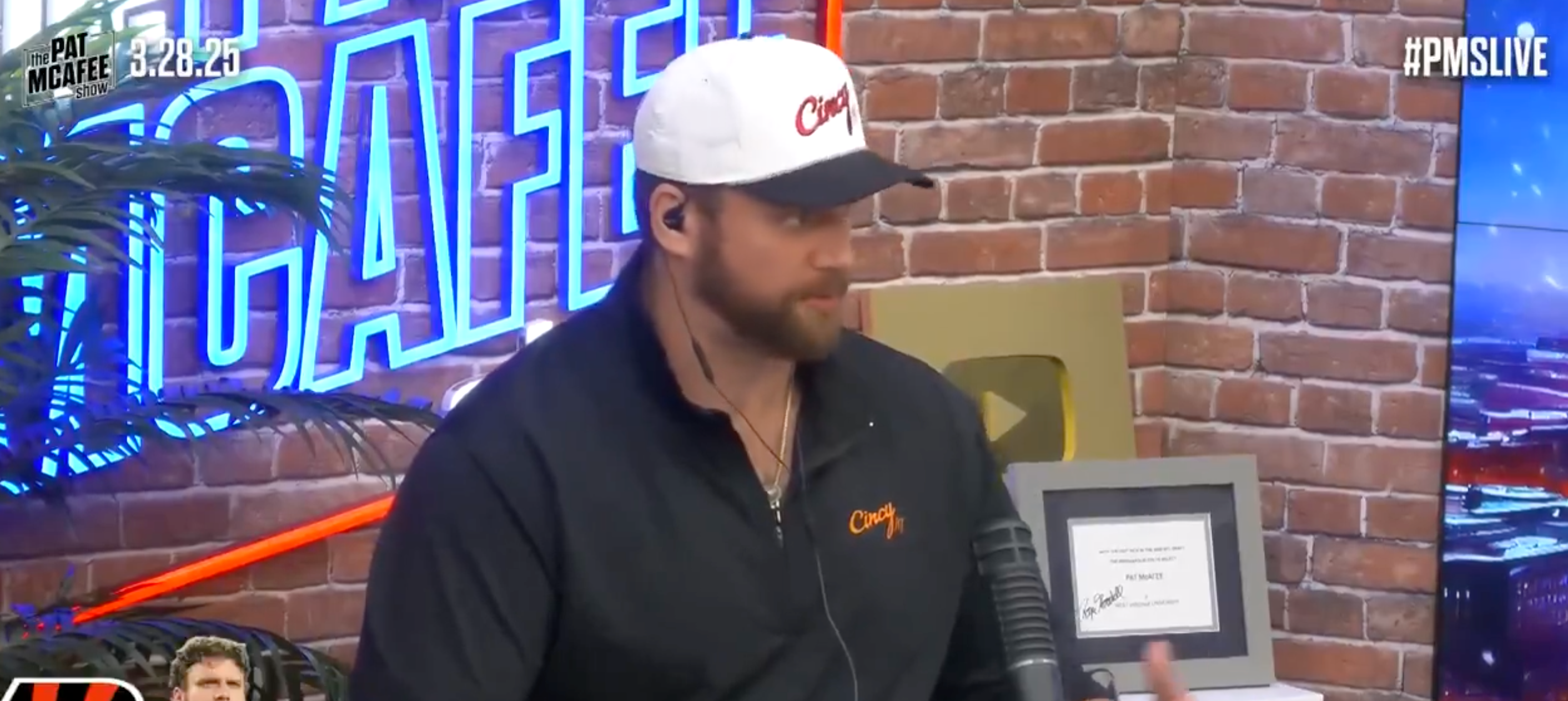 Cincinnati Bengals center Ted Karras appears on the Pat McAfee Show on Friday, March 28, 2025.