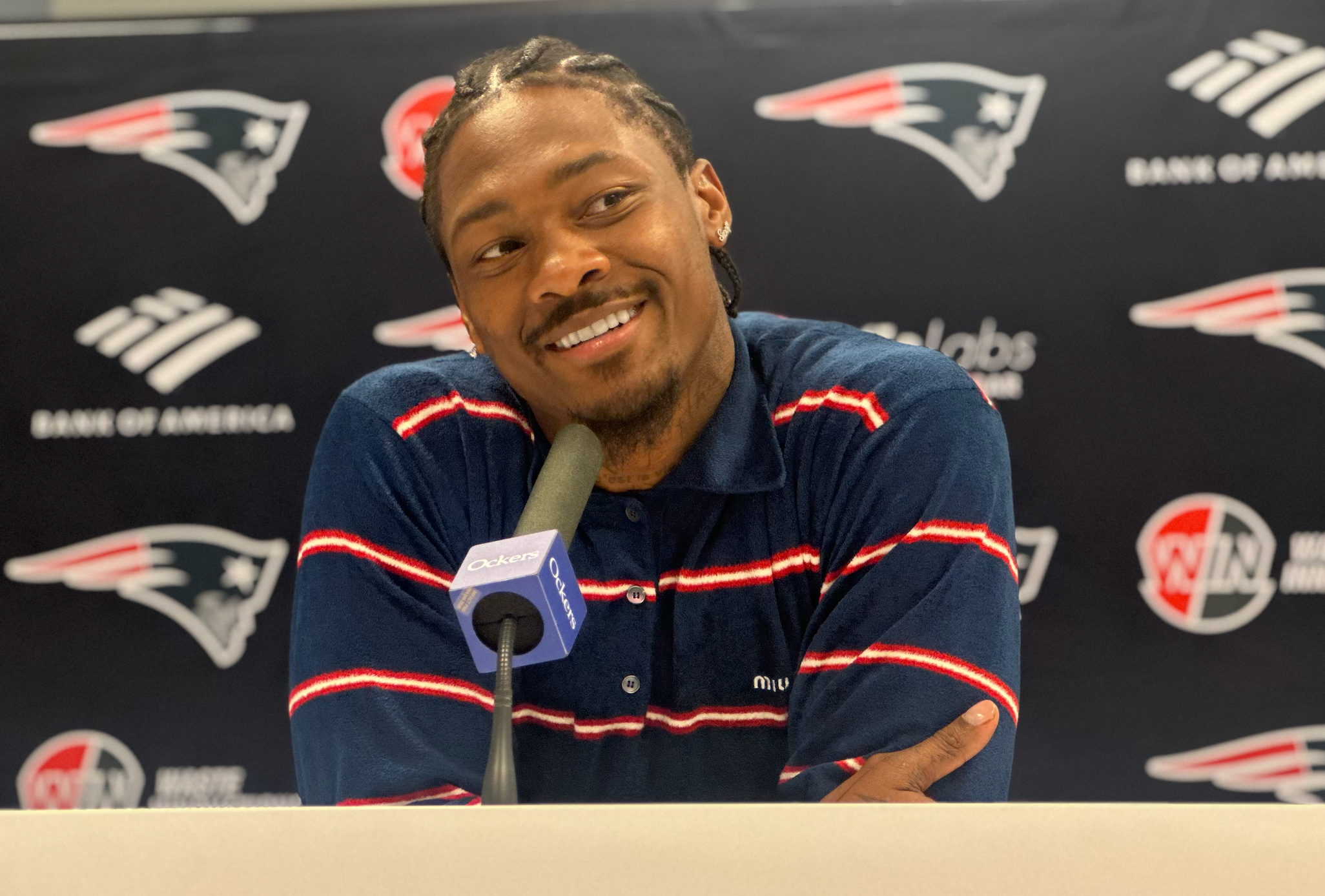 Stefon Diggs' introductory press conference at Gillette Stadium on March 28, 2025