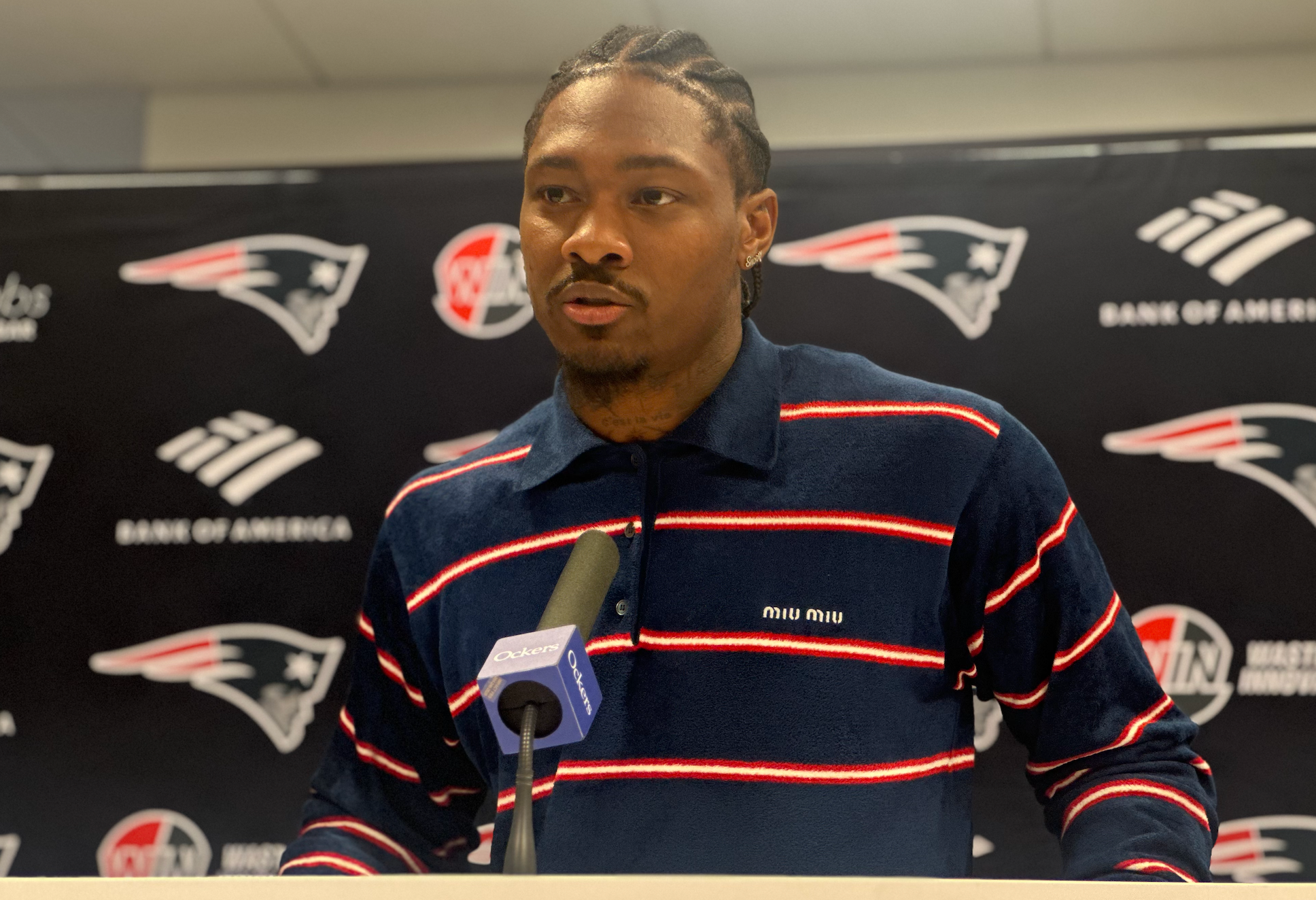 Stefon Diggs' introductory press conference at Gillette Stadium on March 28, 2025