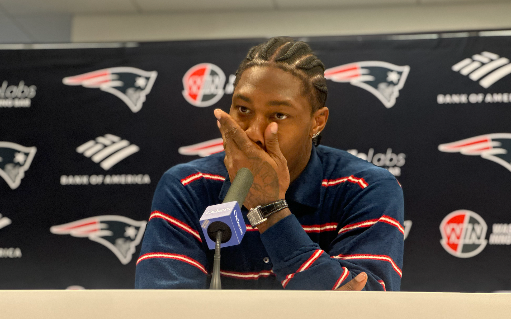 Stefon Diggs' introductory press conference at Gillette Stadium on March 28, 2025