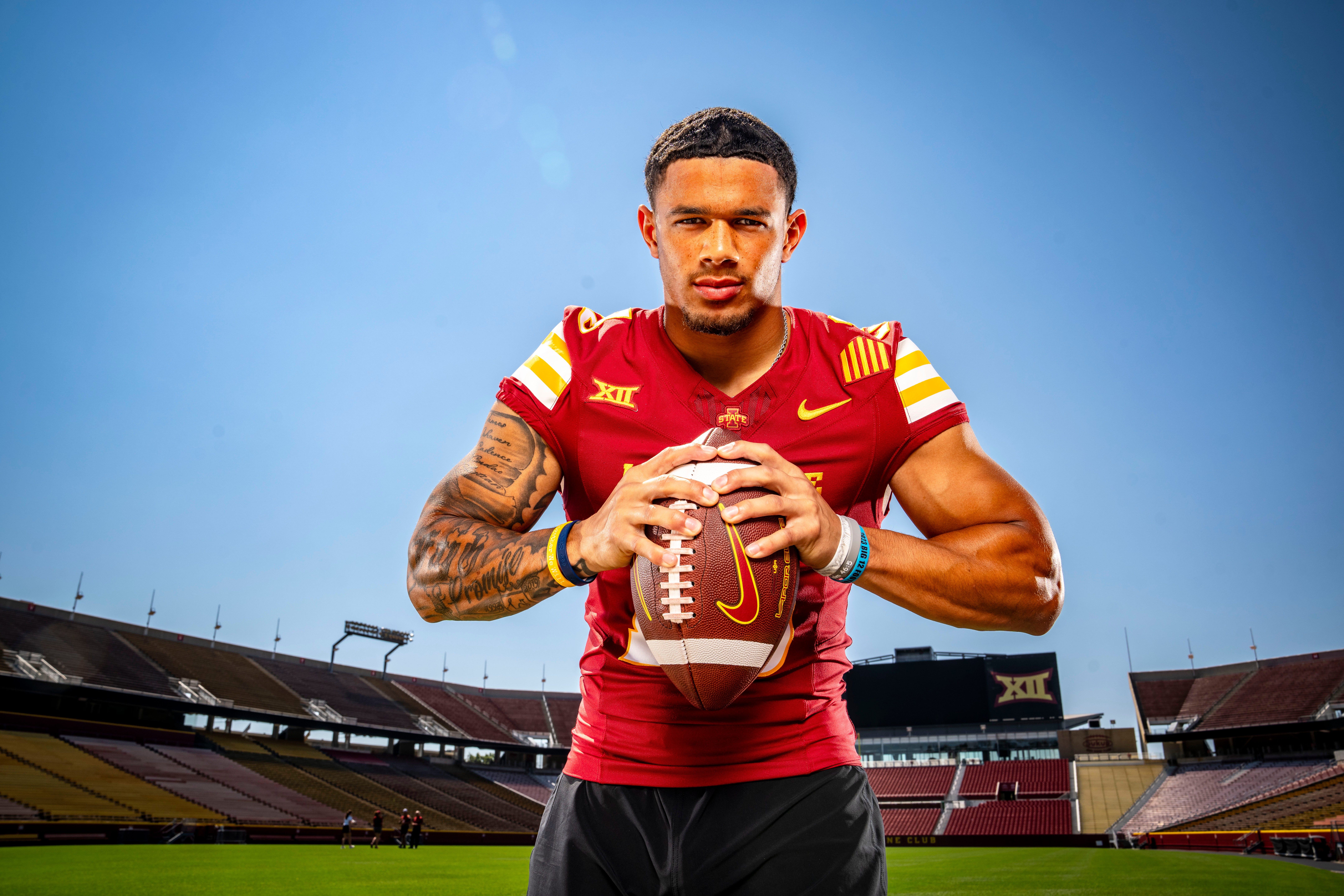 Jaylin Noel stands for a photo during Iowa State Football media day at Jack Trice Stadium in Ames, Friday, Aug. 2, 2024.