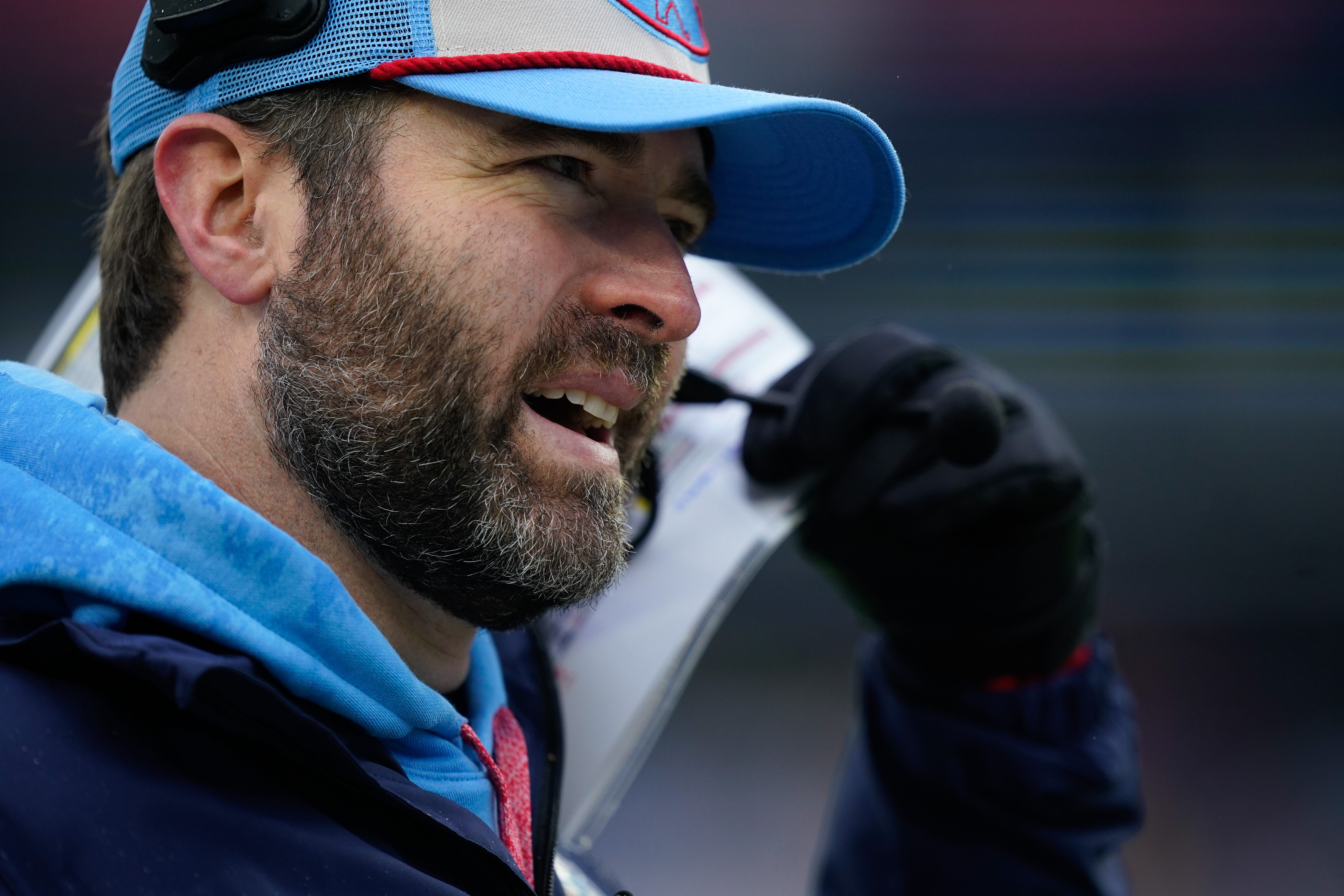 Tennessee Titans head coach Brian Callahan looks on as they play the Houston Texans during the third quarter at Nissan Stadium in Nashville, Tenn., Sunday, Jan. 5, 2025.