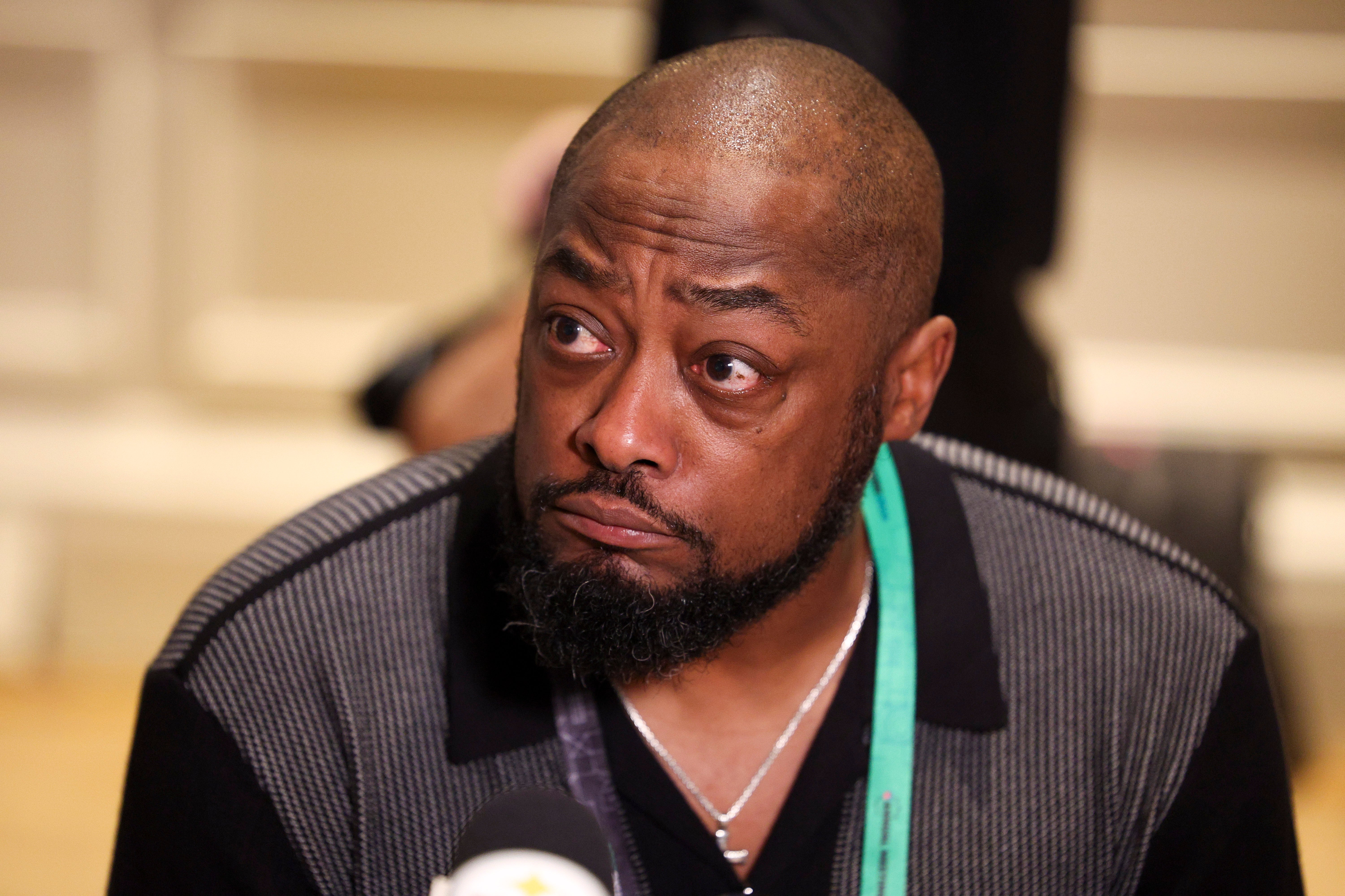 Mar 25, 2024; Orlando, FL, USA; Pittsburgh Steelers head coach Mike Tomlin talks to media during the NFL annual league meetings at the JW Marriott. Mandatory Credit: Nathan Ray Seebeck-Imagn Images