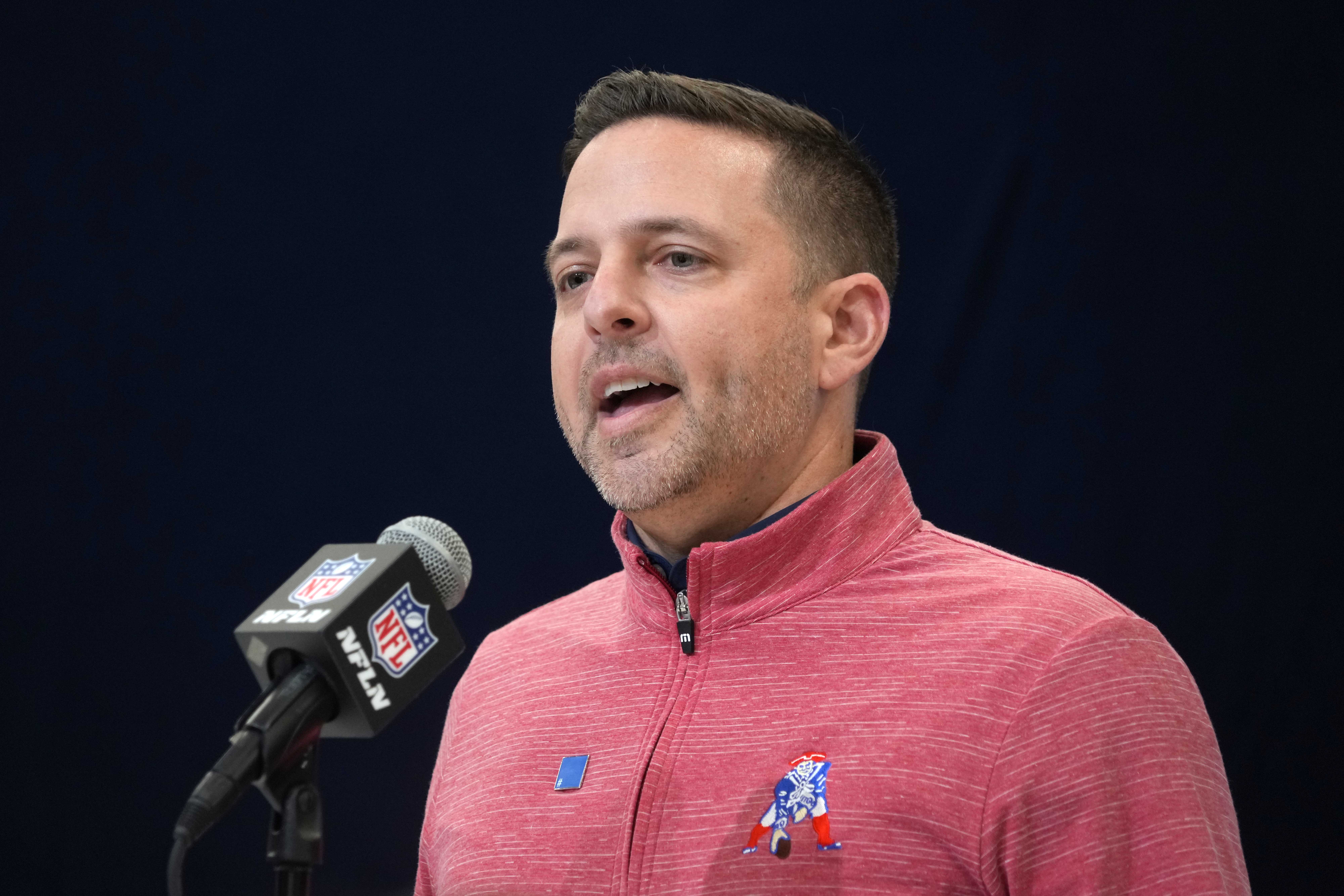 Feb 27, 2025; Indianapolis, IN, USA; New England Patriots general manager Eliot Wolf speaks during the 2025 NFL Scouting Combine at the Indiana Convention Center.