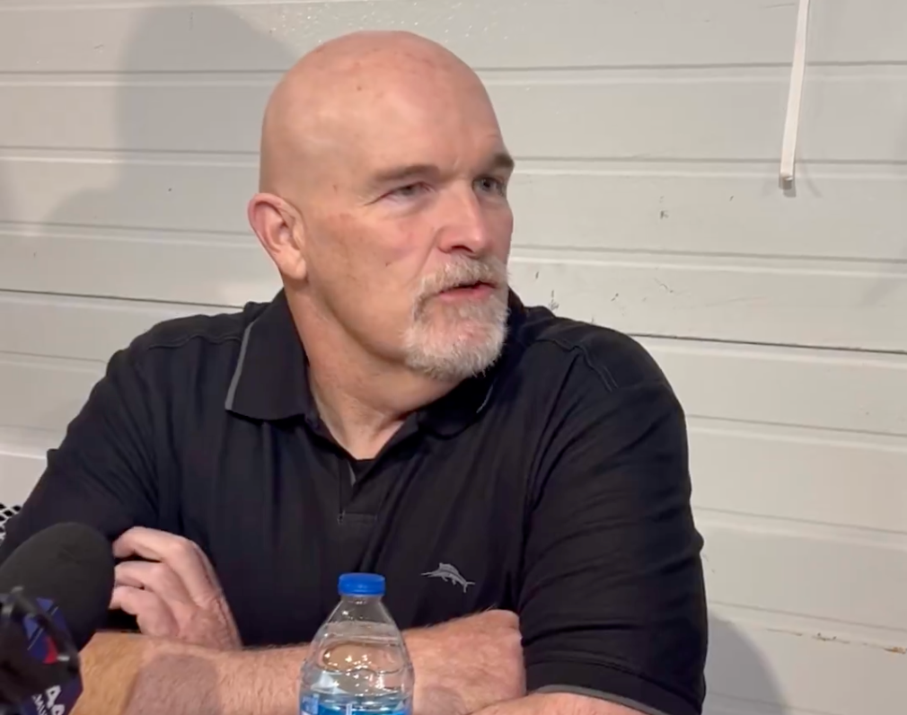 Dan Quinn speaks with reporters at the NFL's Spring Meetings.