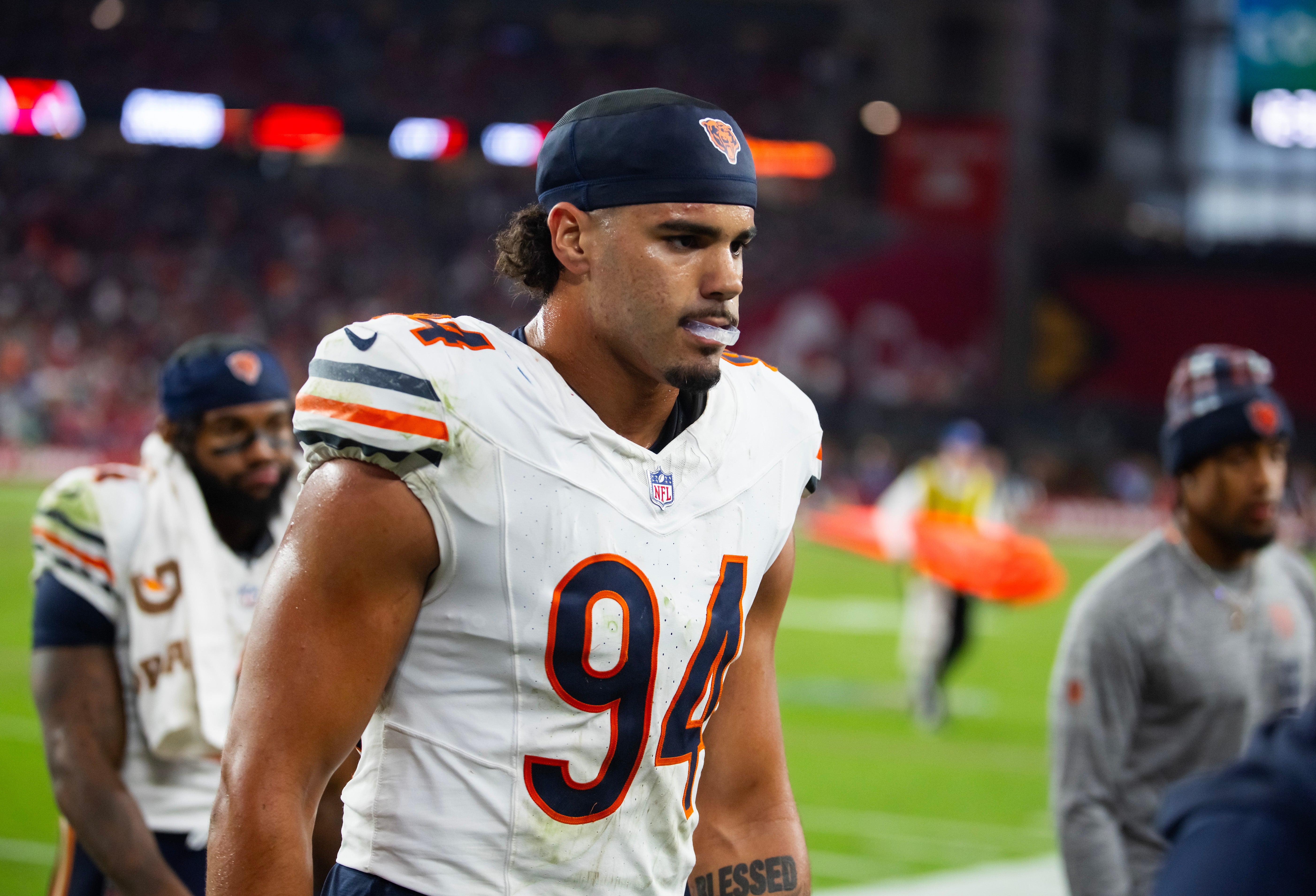 Nov 3, 2024; Glendale, Arizona, USA; Chicago Bears defensive end Austin Booker (94) against the Arizona Cardinals at State Farm Stadium.