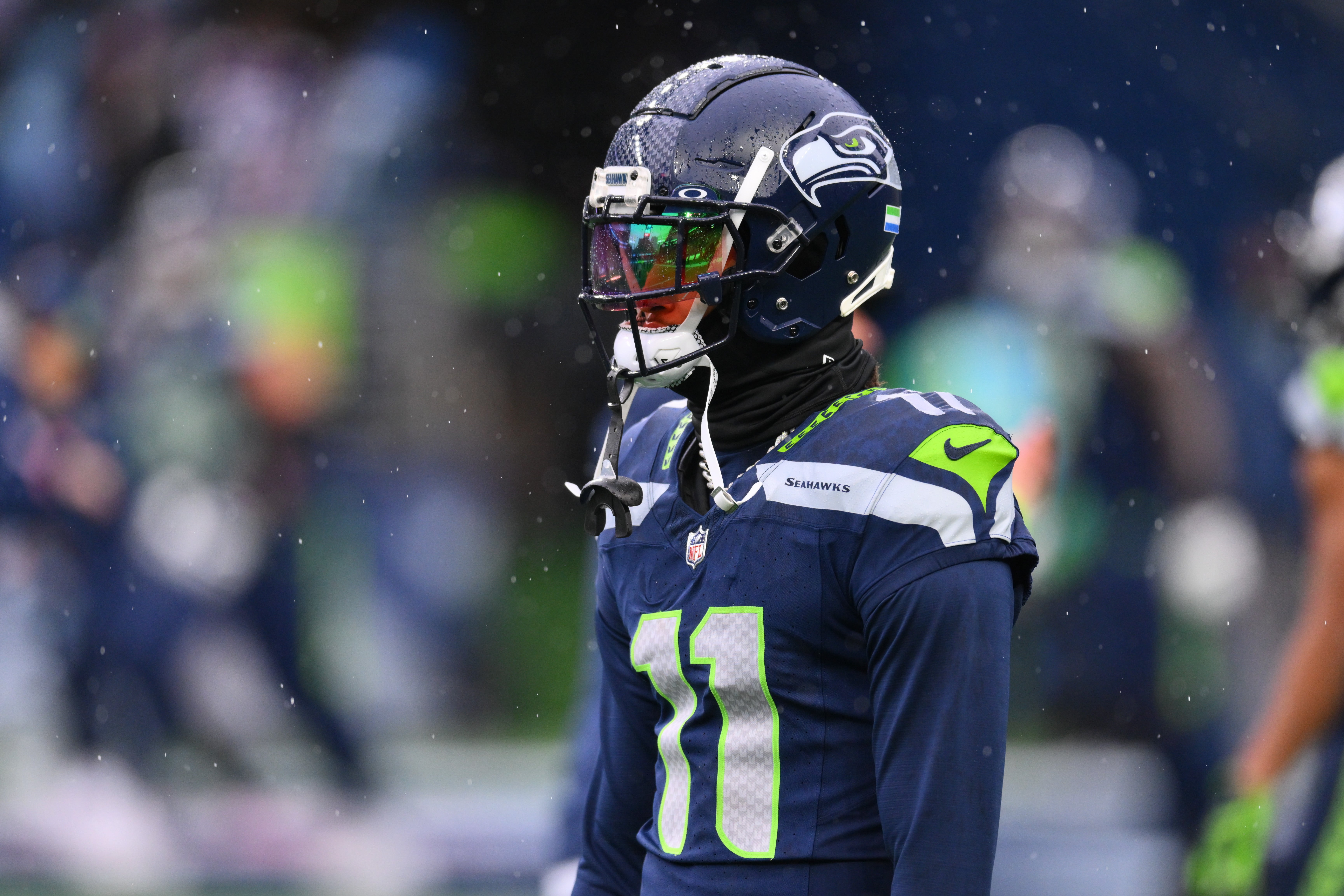 Dec 22, 2024; Seattle, Washington, USA; Seattle Seahawks wide receiver Jaxon Smith-Njigba (11) during warmups before the game against the Minnesota Vikings at Lumen Field.