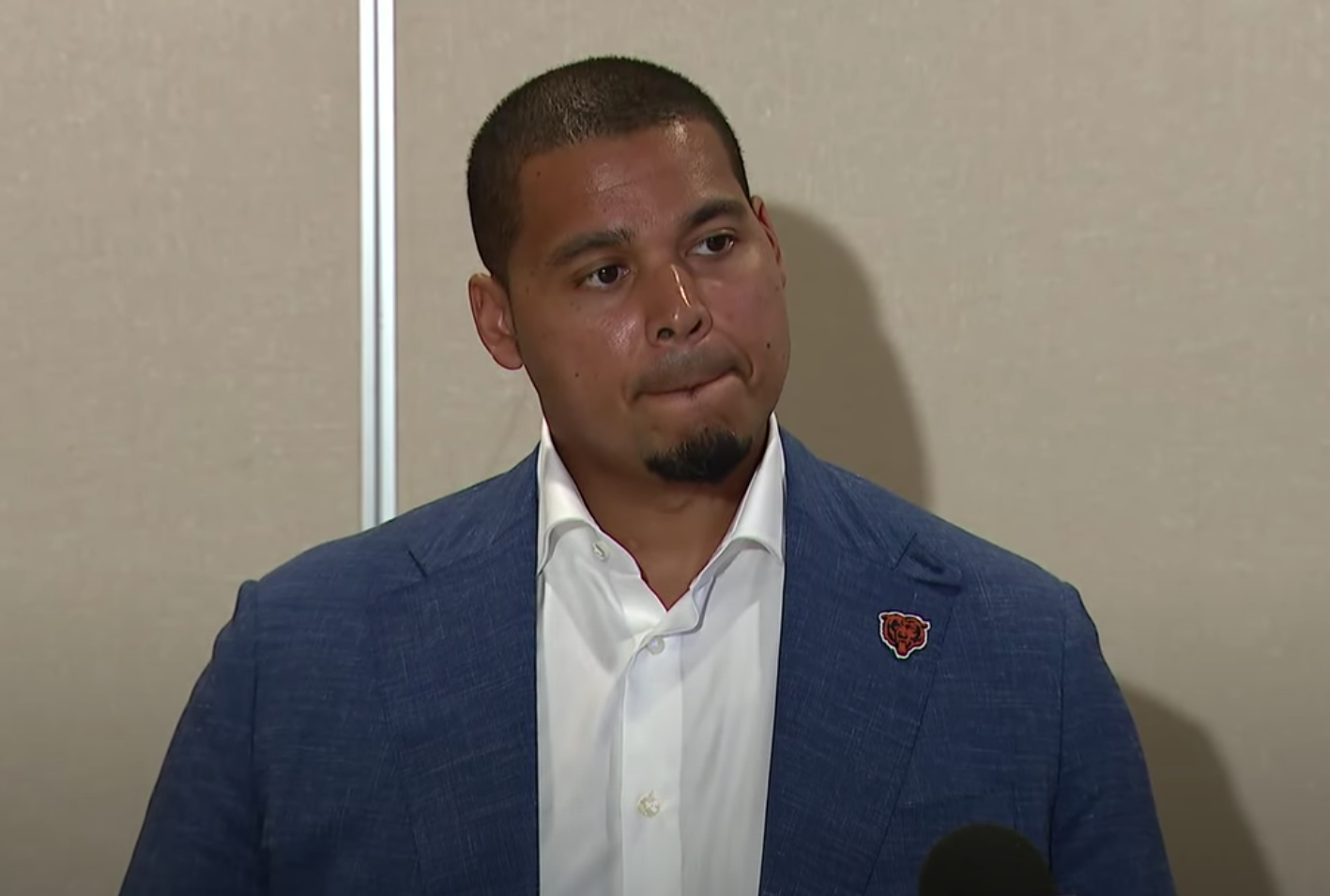 Chicago Bears general manager Ryan Poles speaks with reporters during the NFL Owner's Meeting.