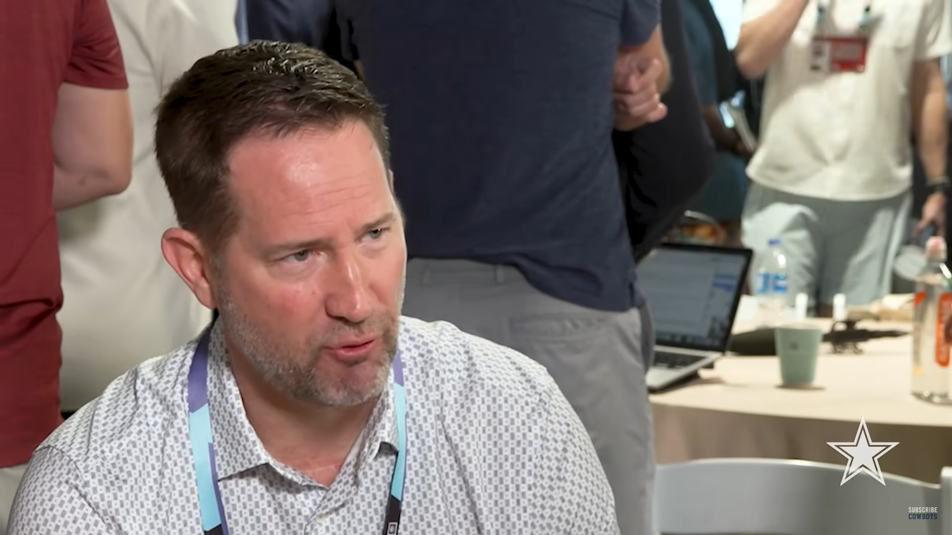 Brian Schottenheimer talks to reporters about Brock Hoffman and Cooper Beebe at NFL annual meeting.