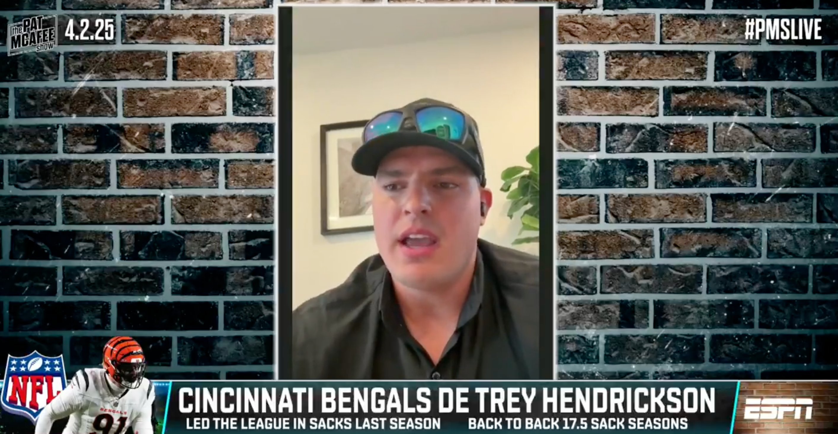 Cincinnati Bengals defensive end Trey Hendrickson appears on the Pat McAfee Show on April 2, 2025.