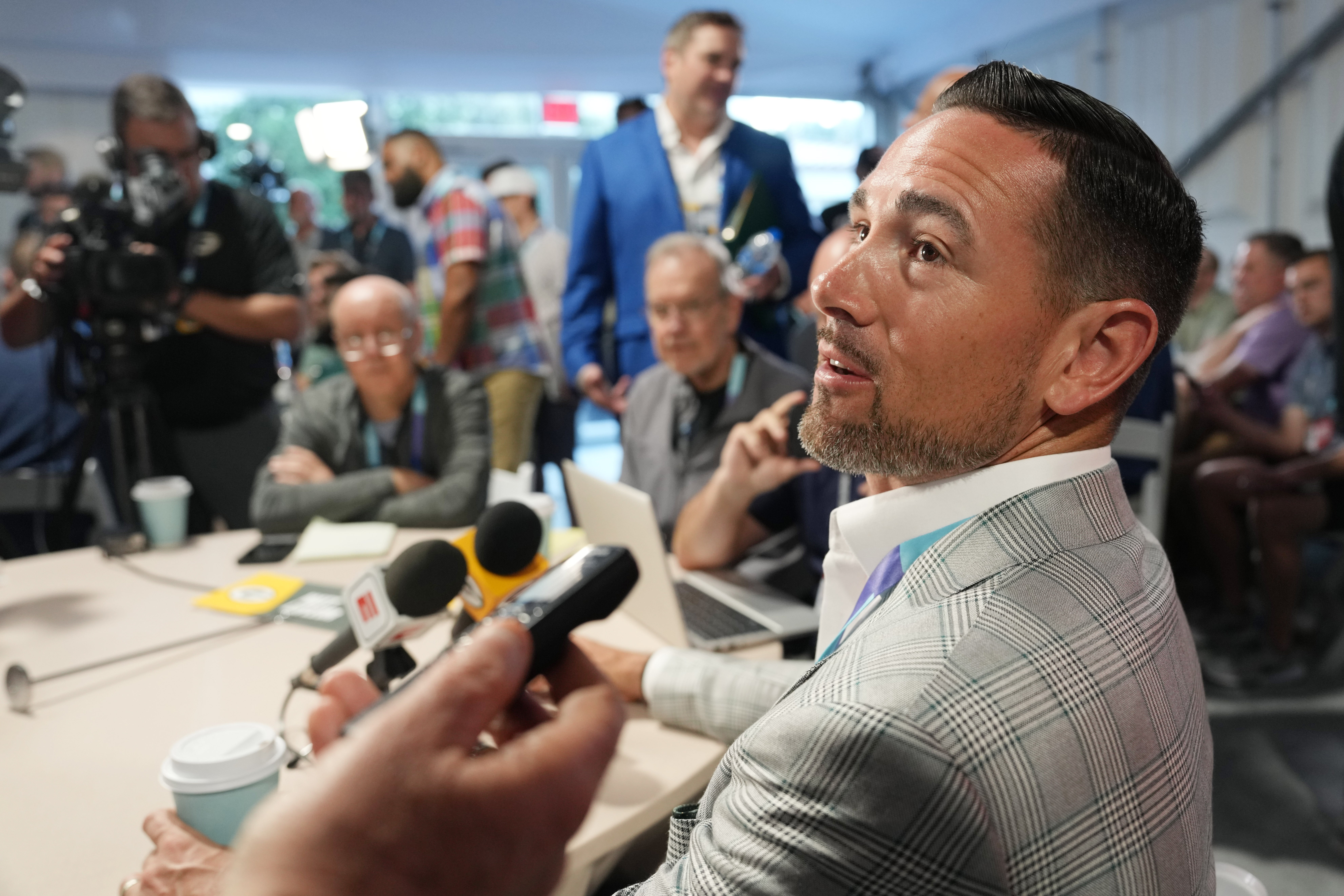 Green Bay Packers head coach Matt LaFleur answers questions from the media during the NFL Annual League Meeting at The Breakers.