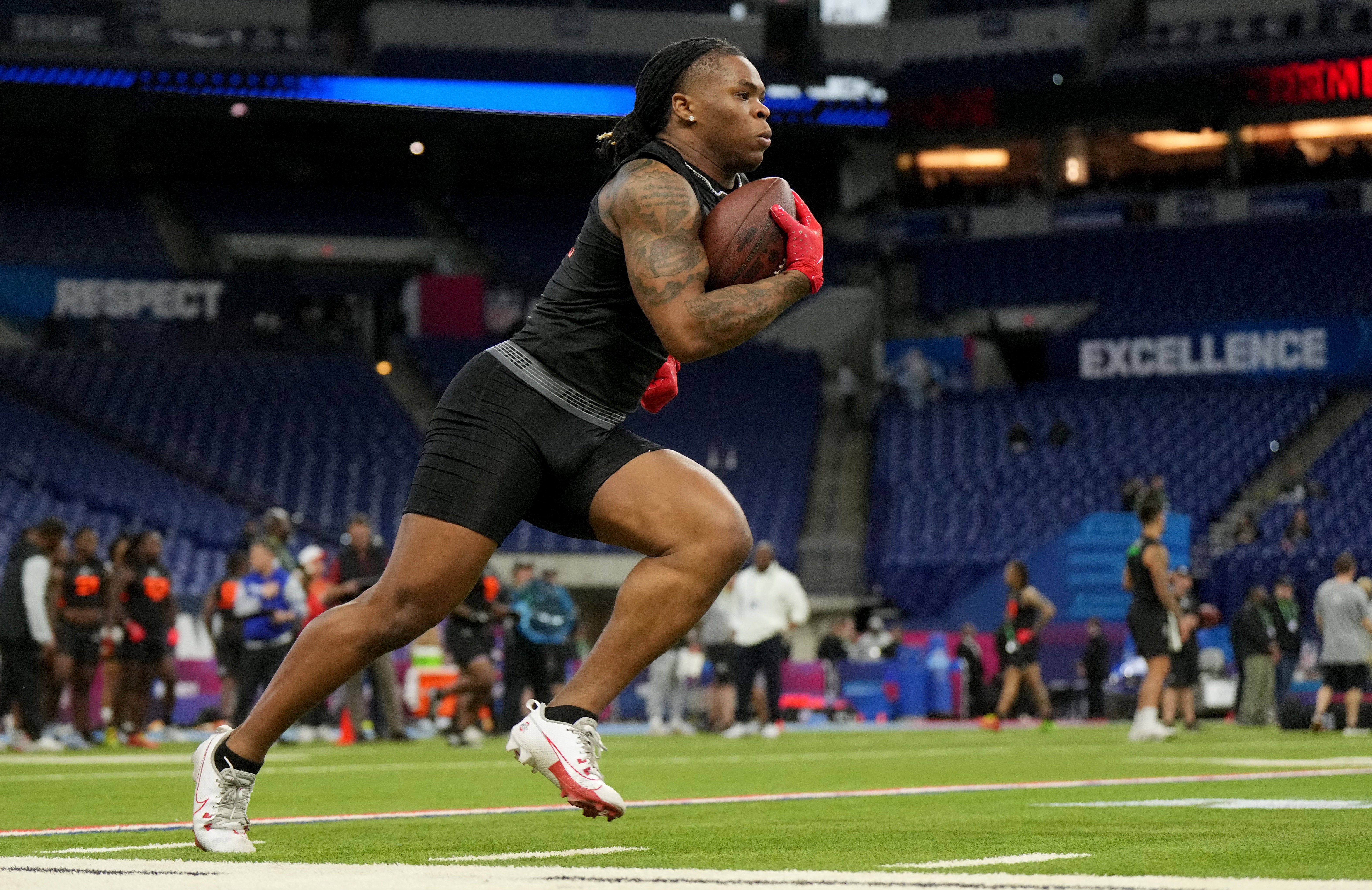 Quinshon Judkins (RB18) during the 2025 NFL Scouting Combine