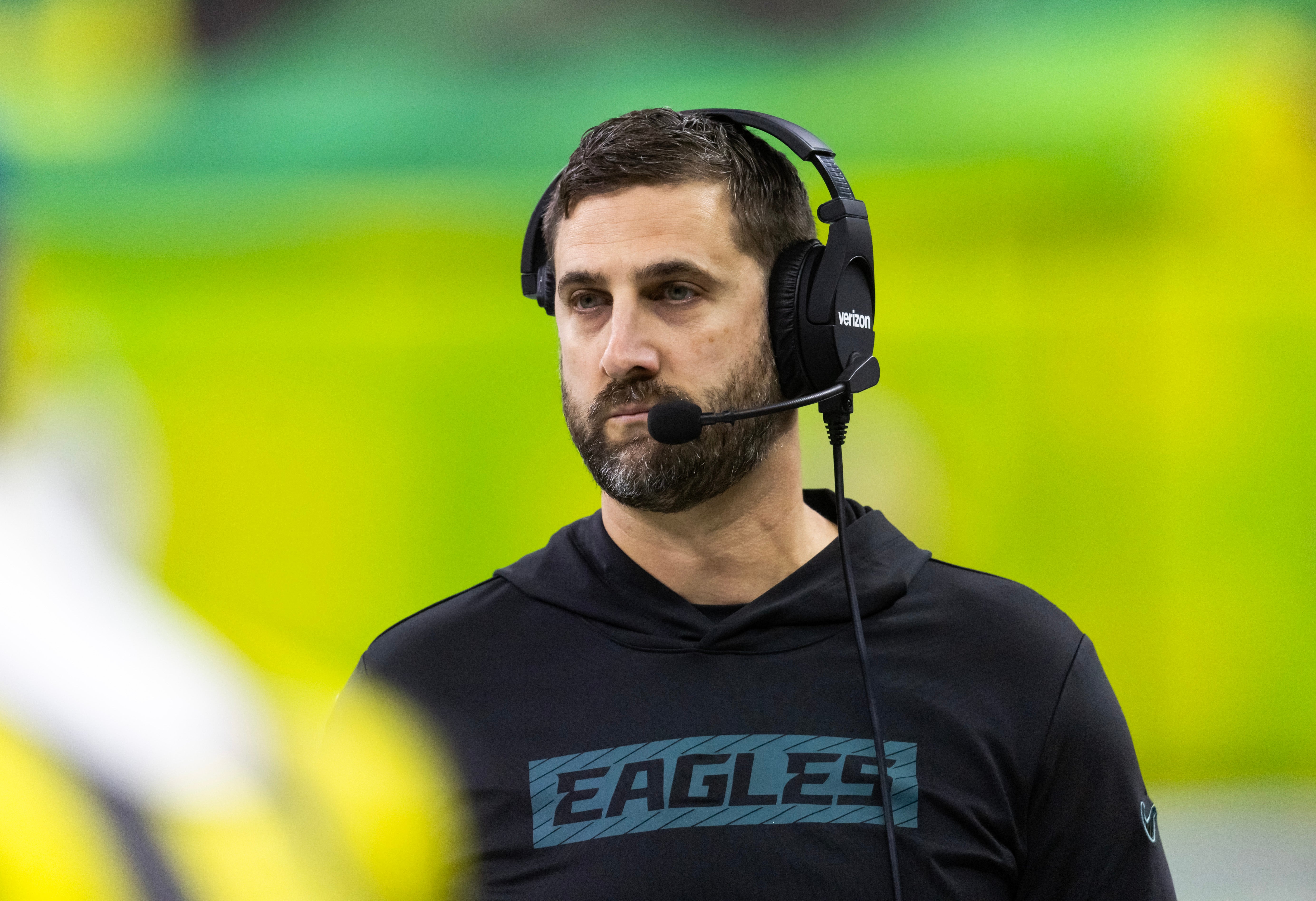Philadelphia Eagles head coach Nick Sirianni against the Kansas City Chiefs during Super Bowl LIX at Ceasars Superdome.