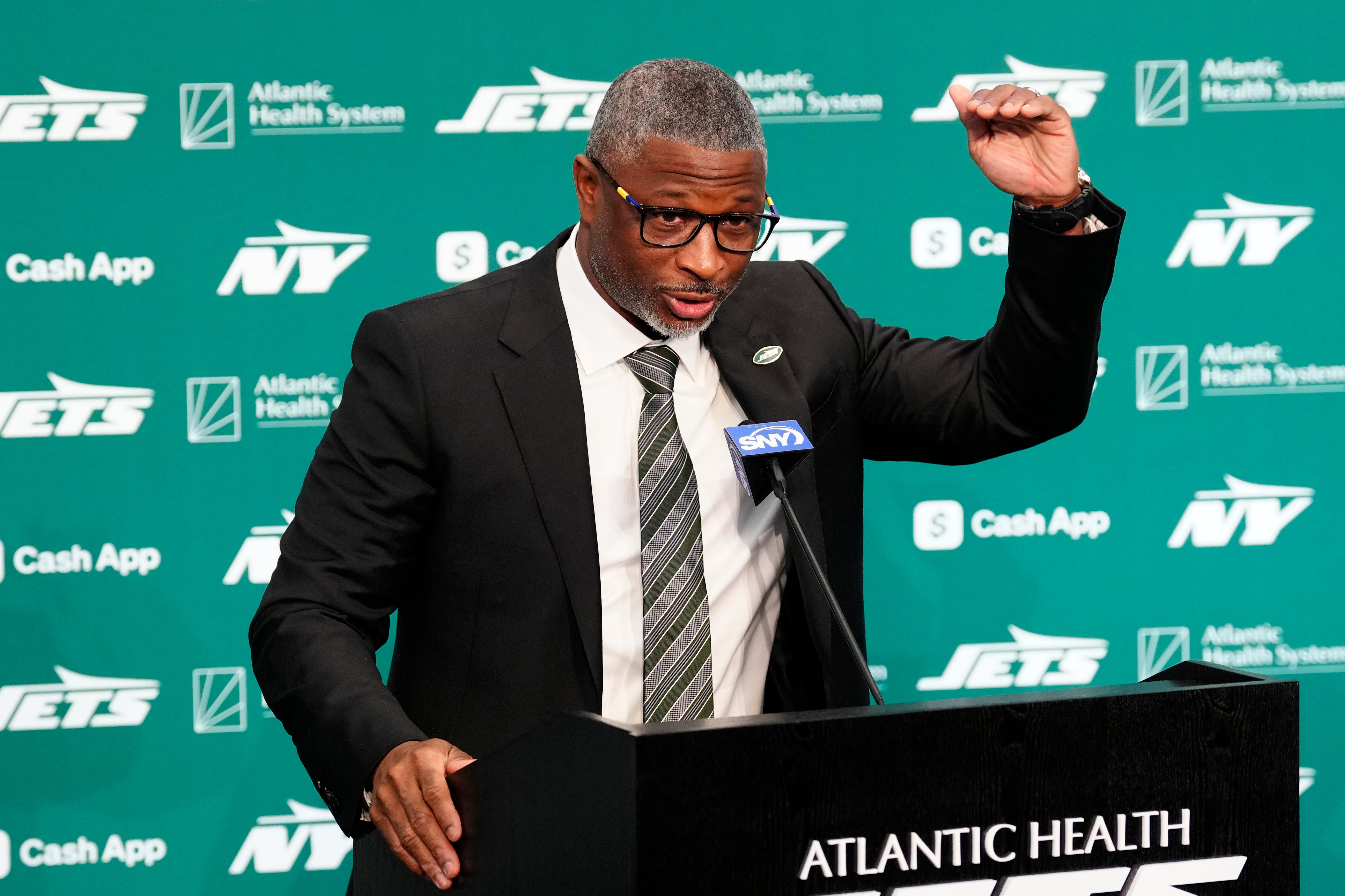 New York Jets Head Coach Aaron Glenn, is shown as he speaks during a press conference, at the Atlantic Health Jets Training Center, Monday, January 27, 2025, in Florham Park. Glenn spoke about not just getting the Jets to a winning record but to sustain them as a championship caliber team.