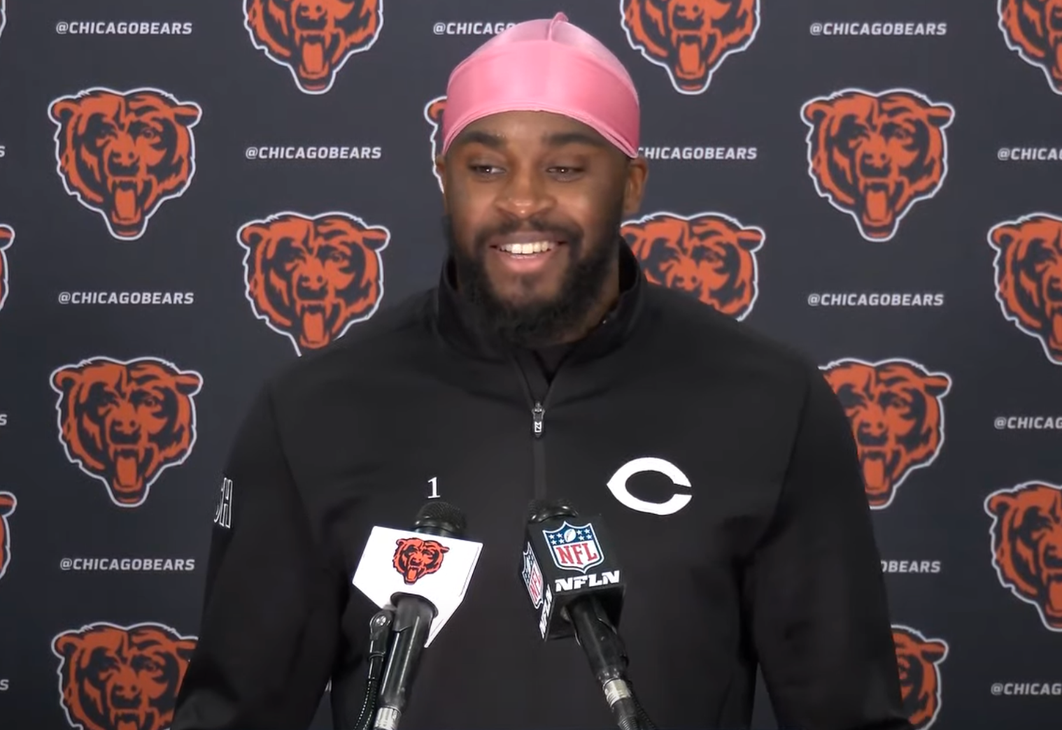 Jaylon Johnson speaks with the media at Halas Hall.