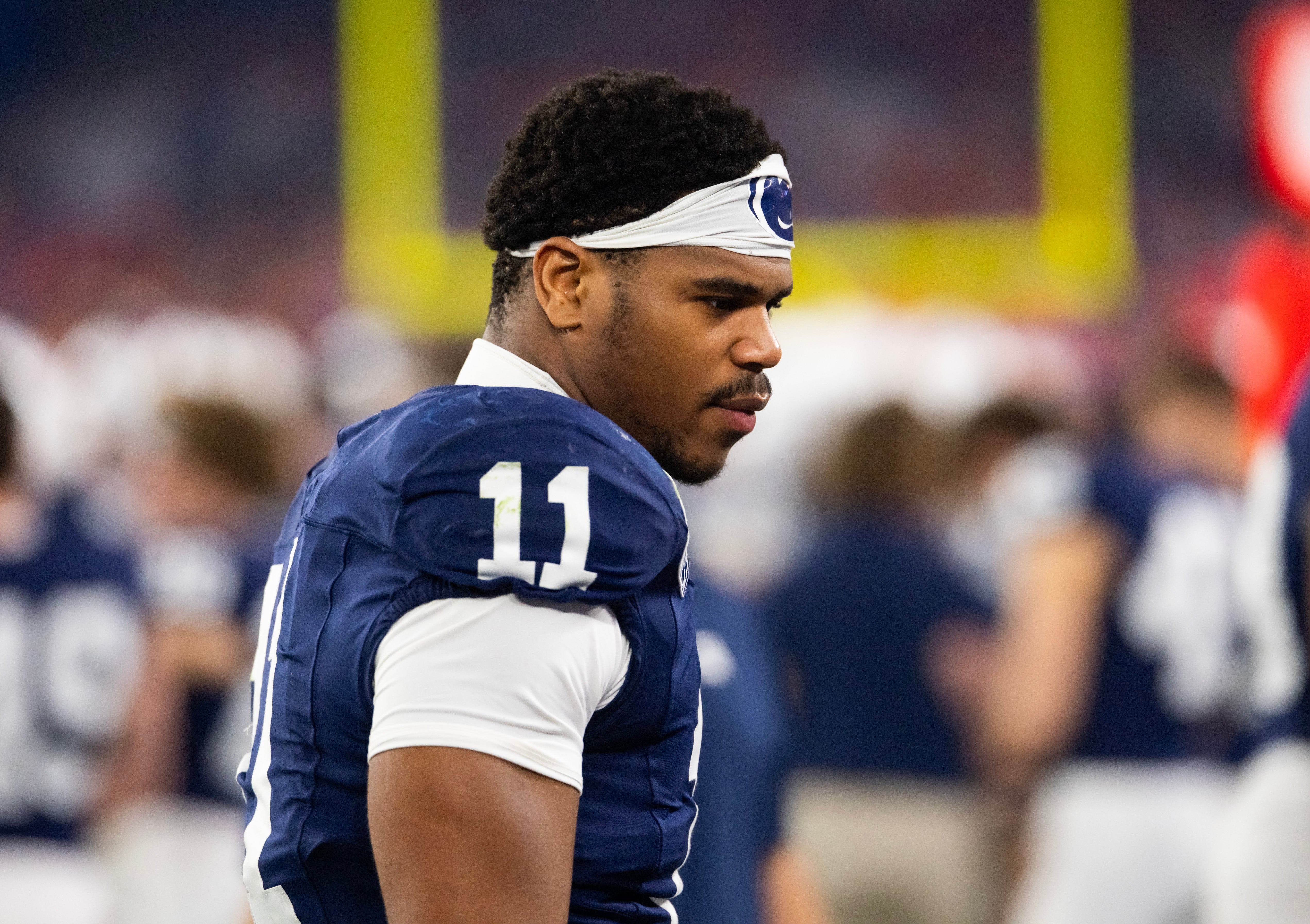 Penn State Nittany Lions defensive end Abdul Carter (11) against the Boise State Broncos in the Fiesta Bowl at State Farm Stadium.