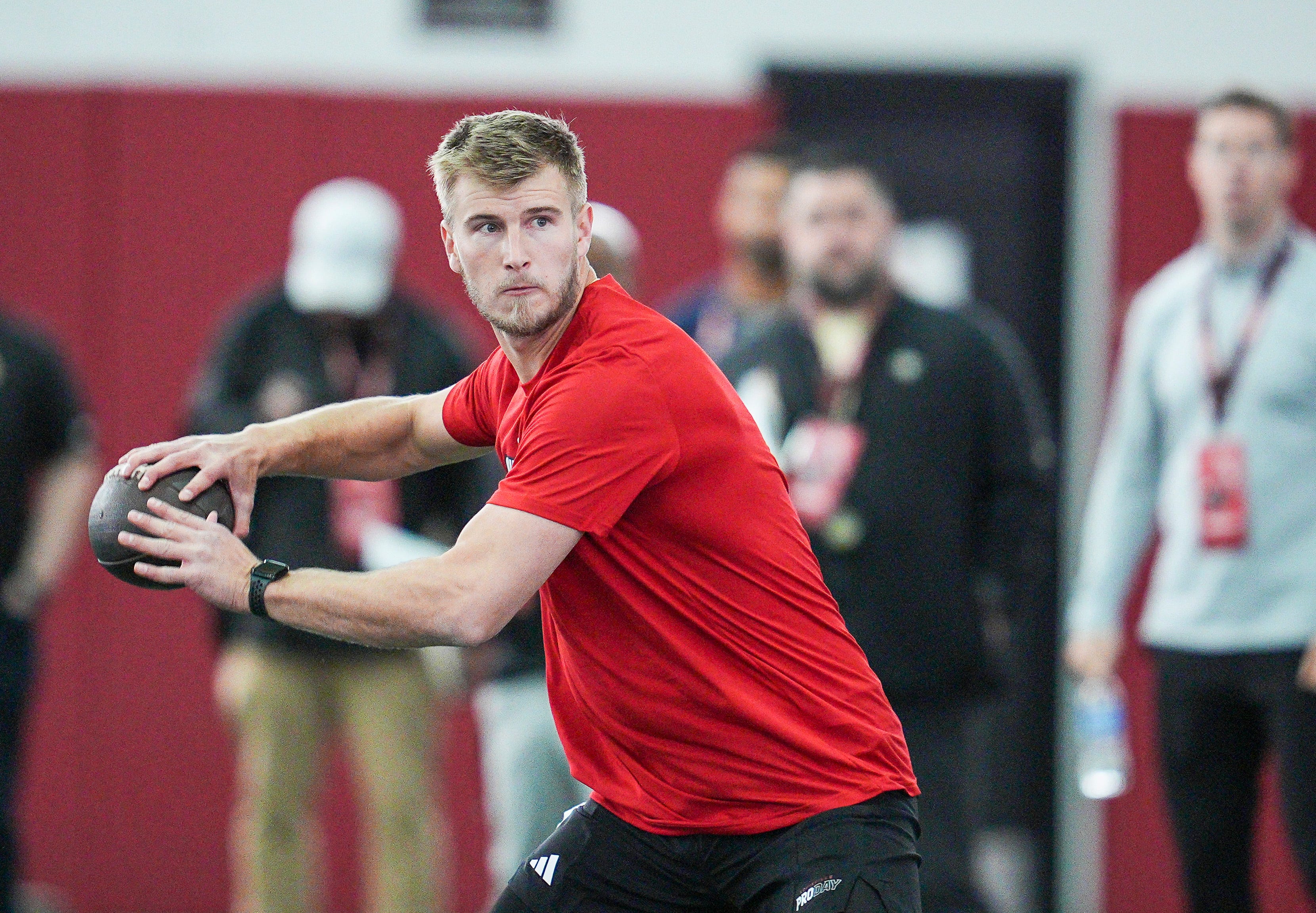 Louisville quarterback Tyler Shough during Pro Day at the UofL Football's Trager Indoor Practice Facility Tuesday, March 25, 2025.