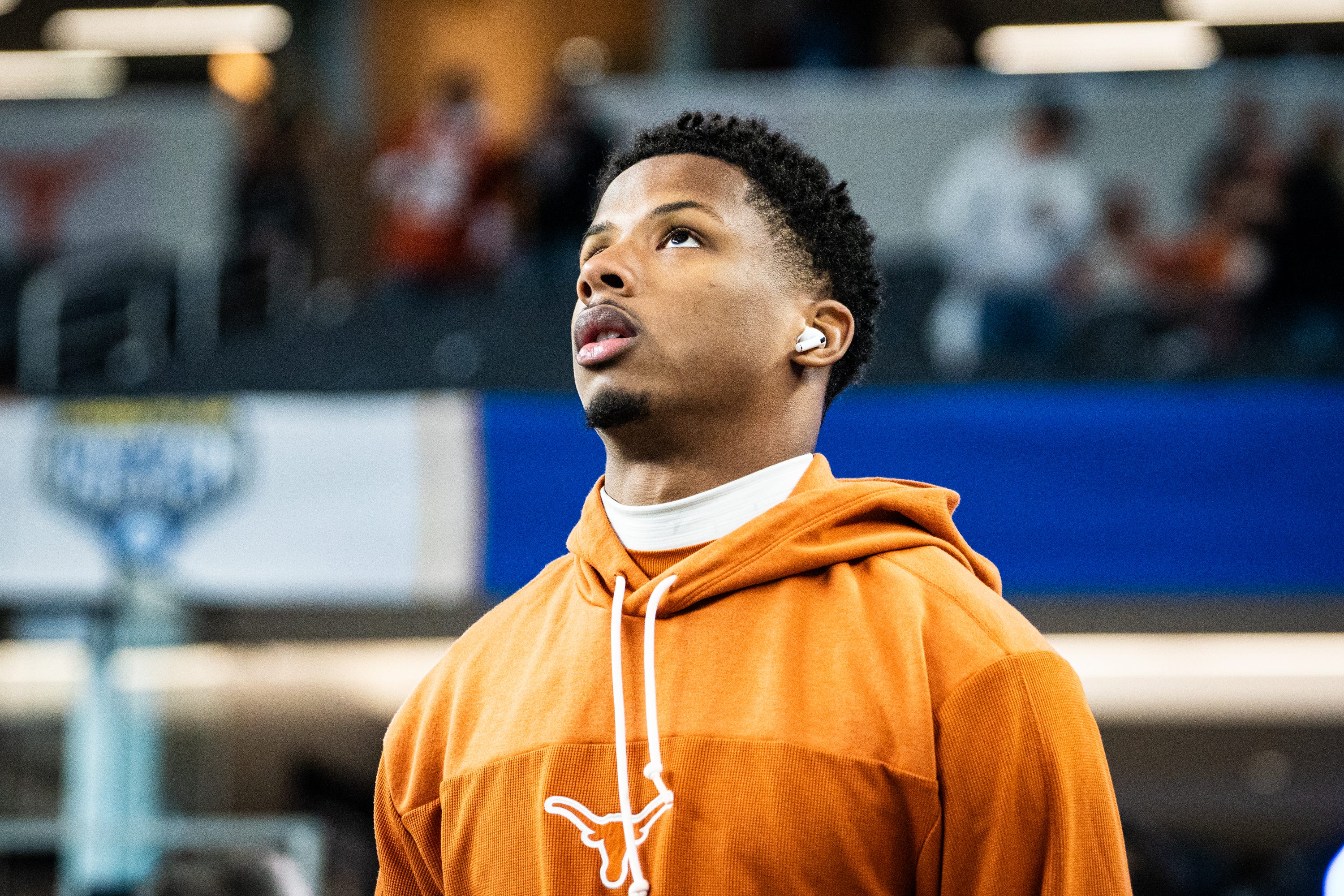 Texas Longhorns wide receiver Matthew Golden (2) walks the field ahead of the game as the Texas Longhorns prepare to play the Ohio State Buckeyes in the Cotton Bowl College Football Playoff semi-final at AT&T Stadium in Dallas, Texas, Jan. 10, 2025.