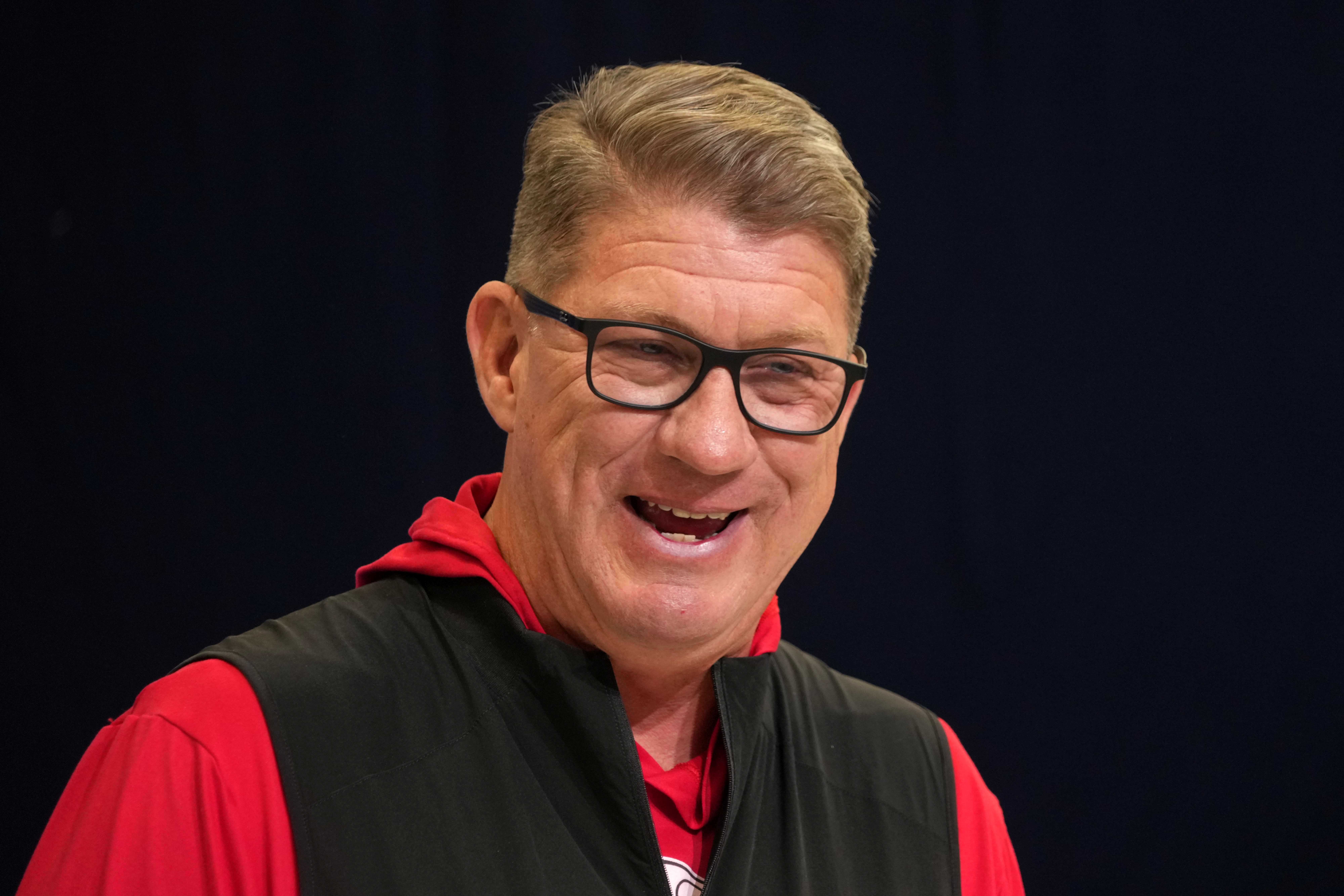 Feb 25, 2025; Indianapolis, IN, USA; Tampa Bay Buccaneers general manager Jason Licht speaks during the NFL Scouting Combine at the Indiana Convention Center.